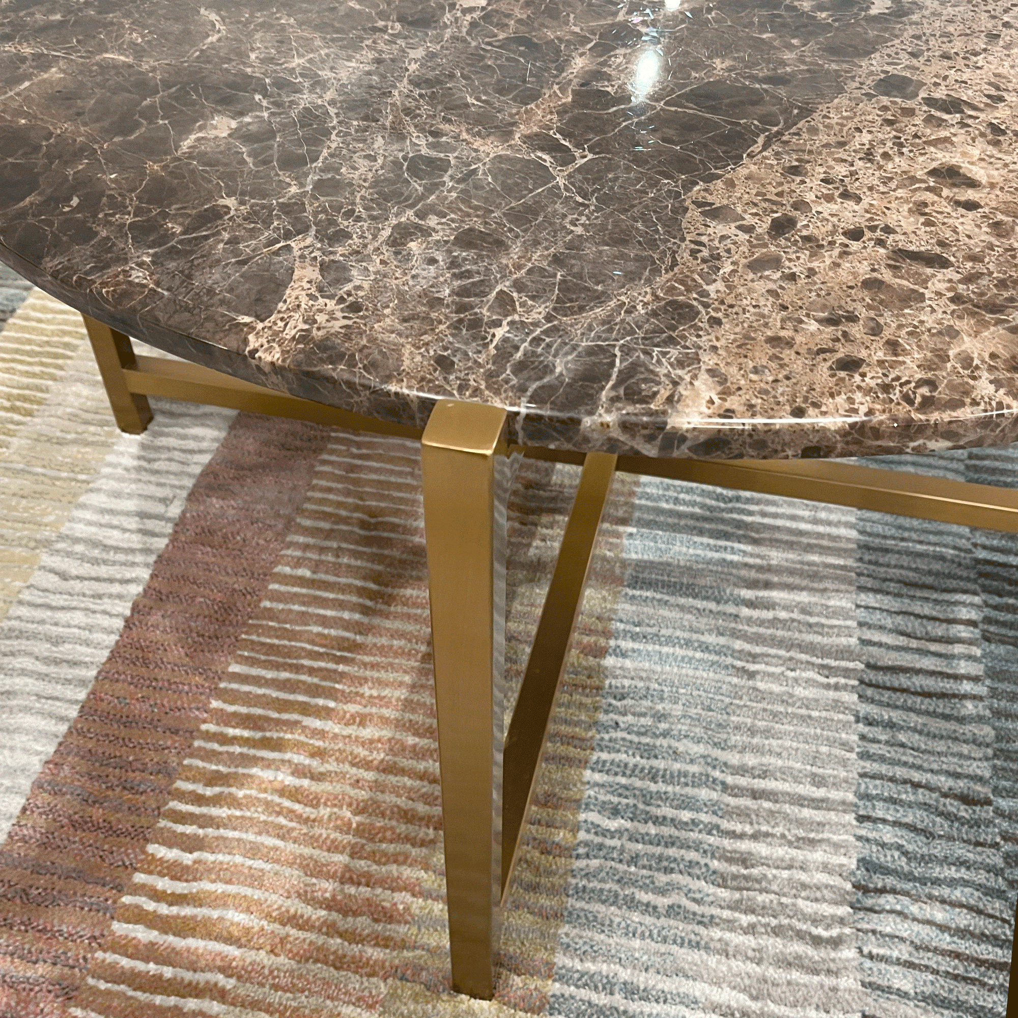 Venice Circular Coffee Table Dark Emporador Top Brushed Brass Base
