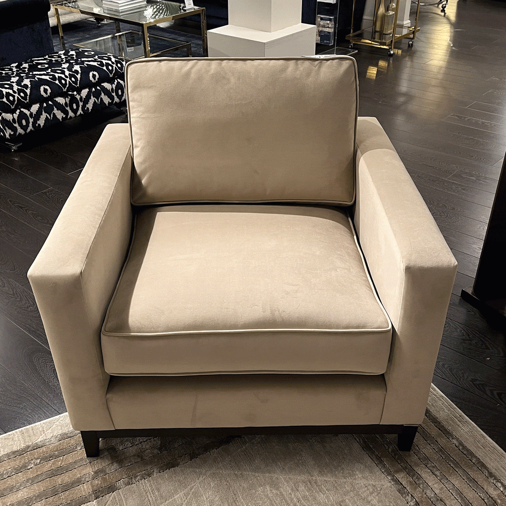 Renoir Chair In Fabric - Item As Pictured In plush mushroom With Wenge Plinth.