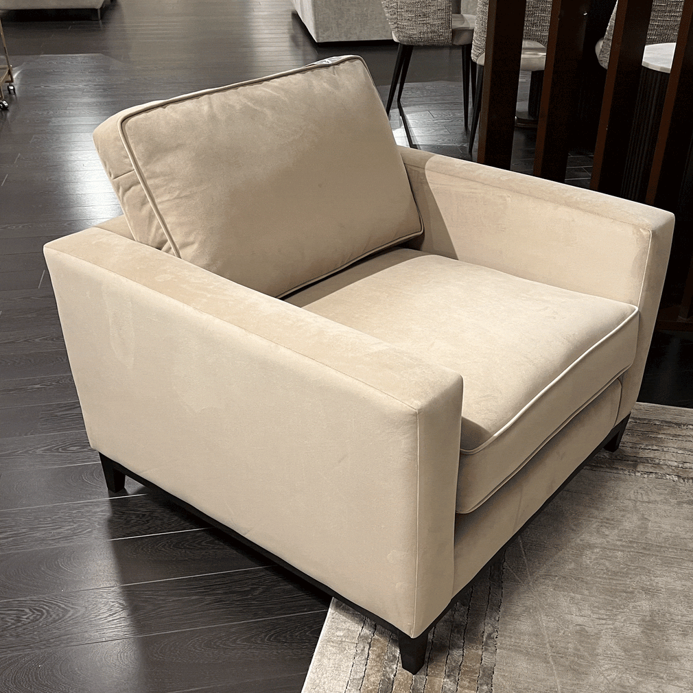 Renoir Chair In Fabric - Item As Pictured In plush mushroom With Wenge Plinth.