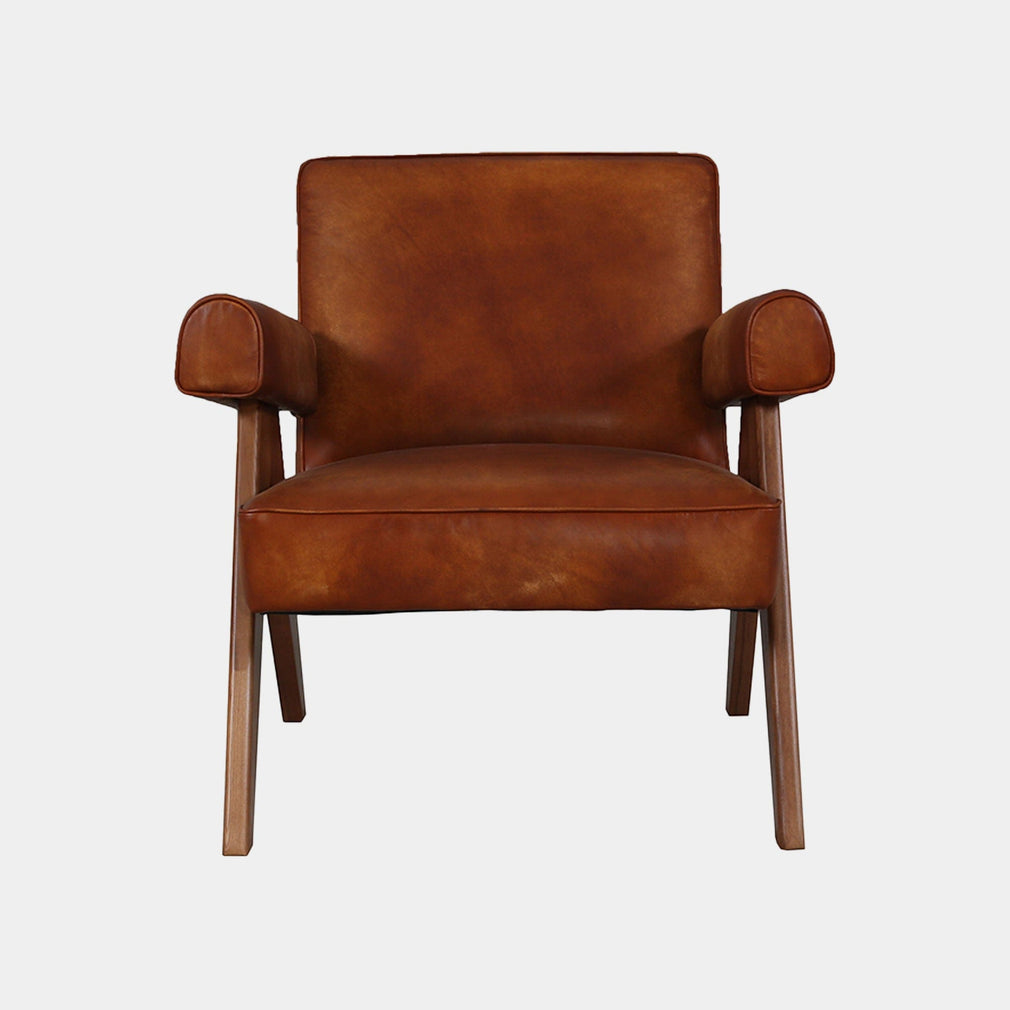William - Accent Chair In Leather Migo Brown With Ash Legs B138
