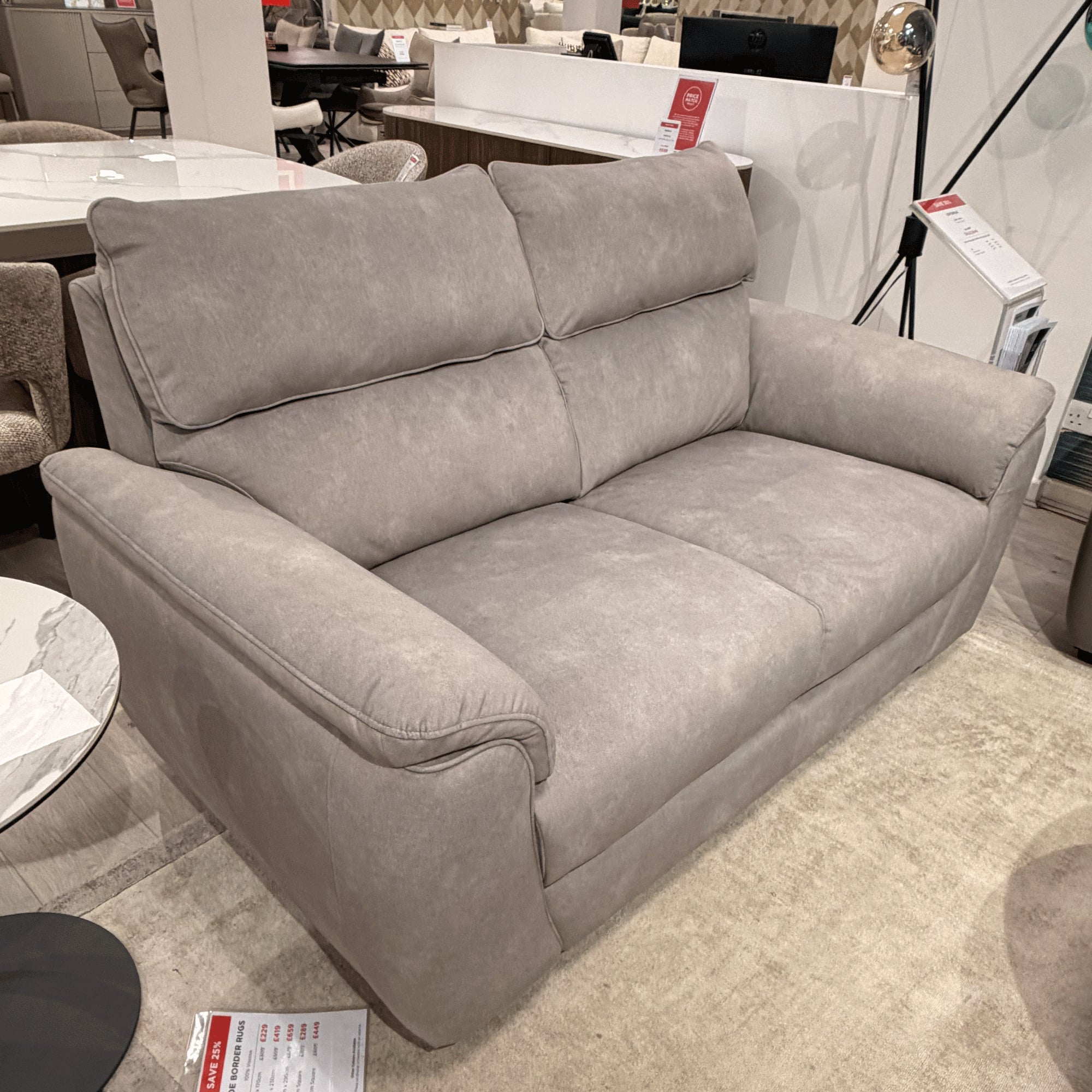 2 Seat Sofa In Fabric Grade F6 Dexter Stone 43502 With Espresso Wood