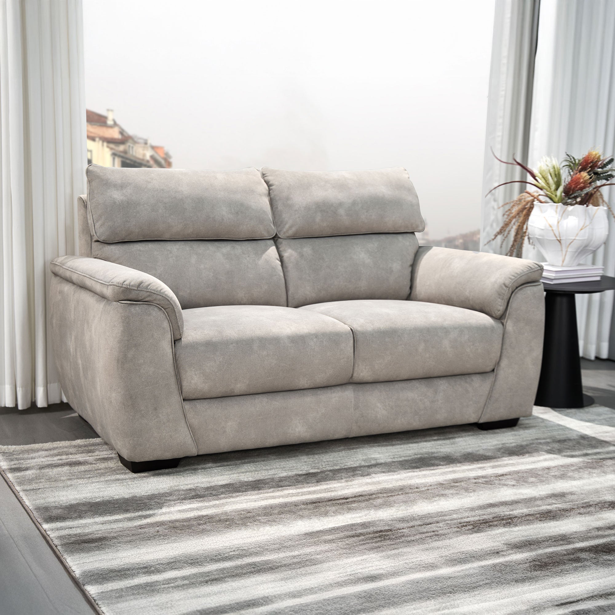 2 Seat Sofa In Fabric Grade F6 Dexter Stone 43502 With Espresso Wood Foot