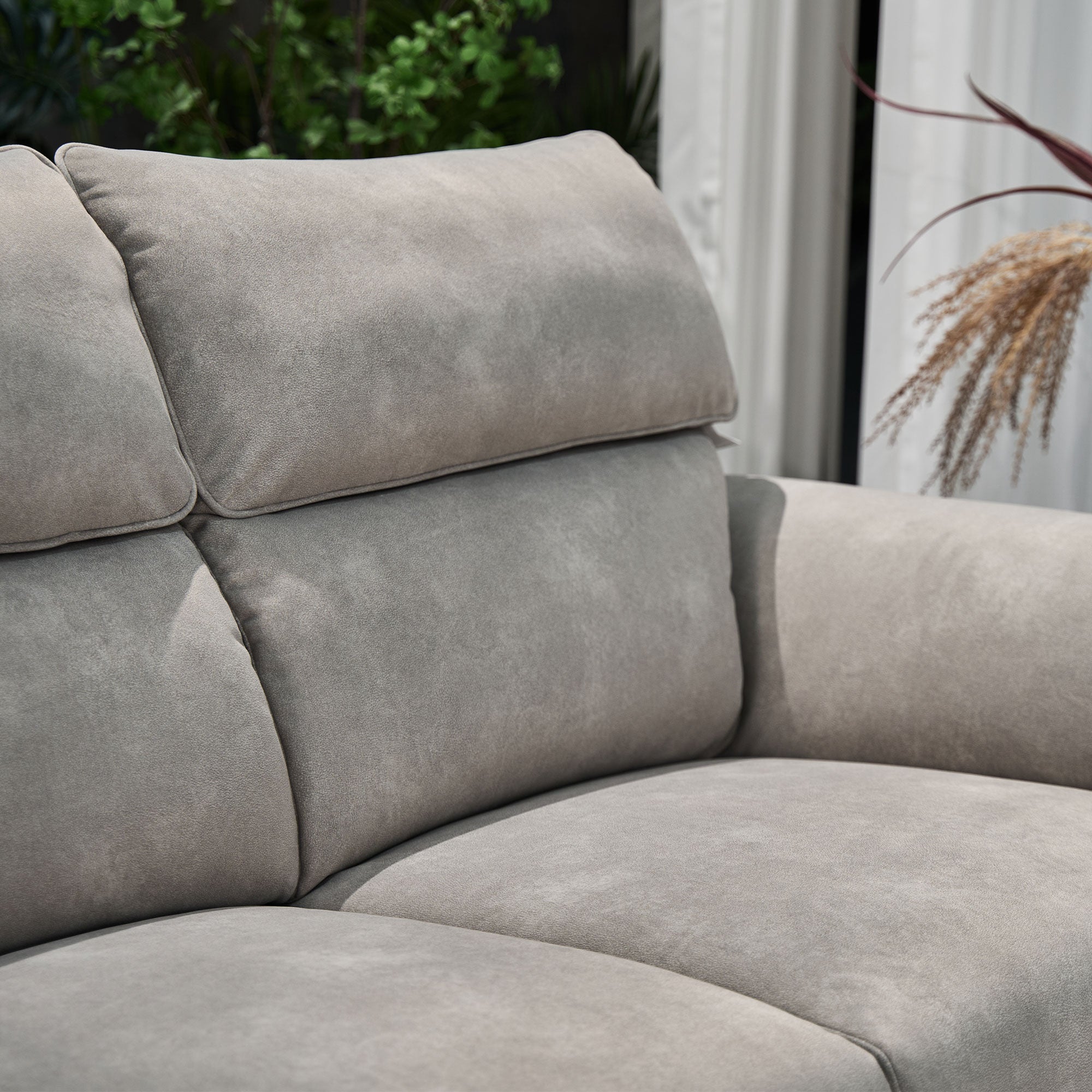 2 Seat Sofa In Fabric Grade F6 Dexter Stone 43502 With Espresso Wood Foot