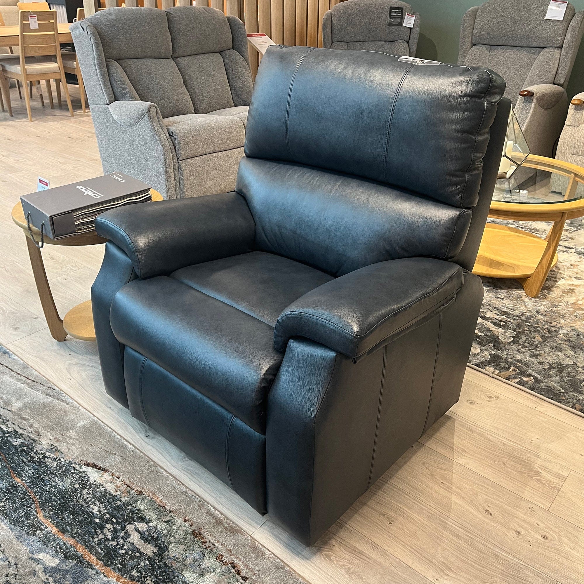 Bourton Standard Fixed Chair In Leather Salento Blue