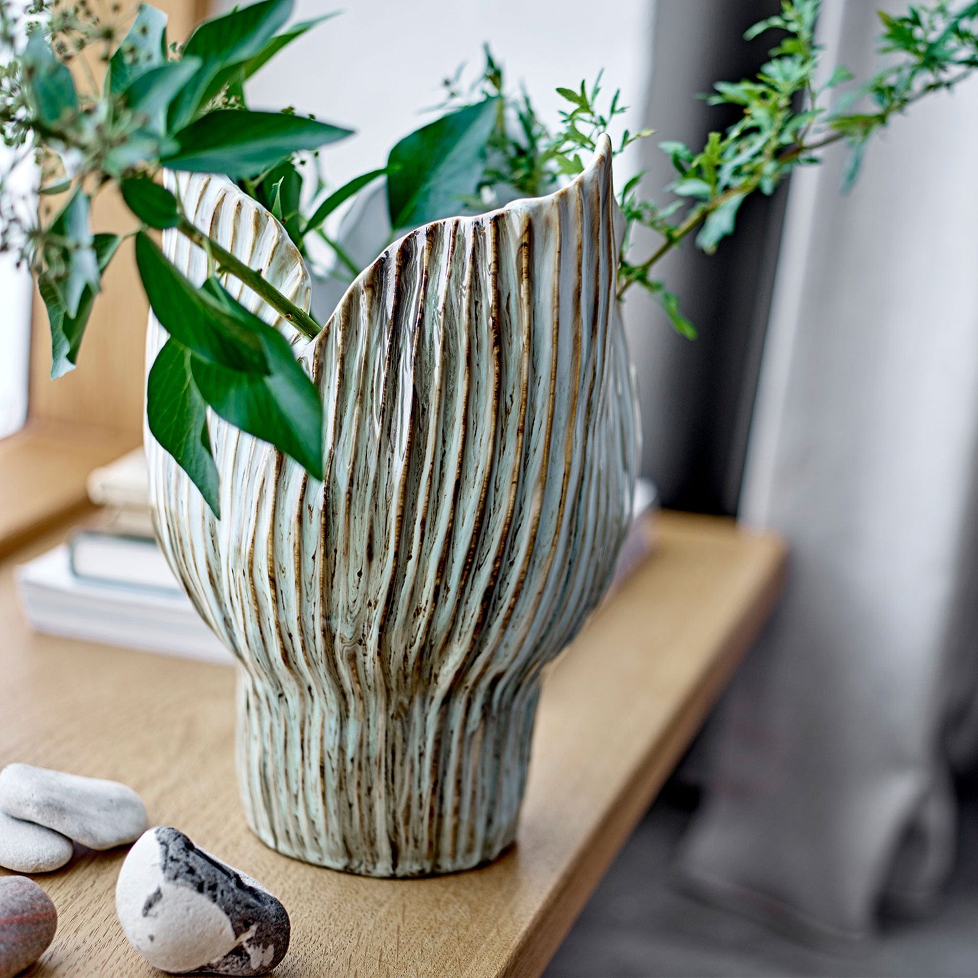 Mahira Vase Green Stoneware 30cm (BO)