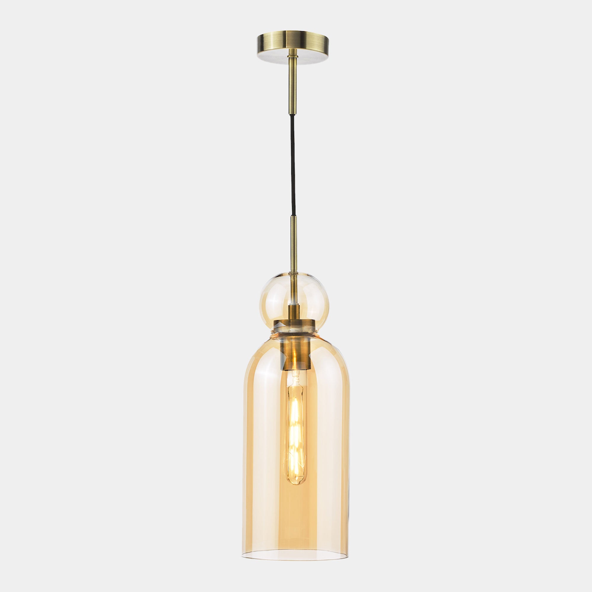 Orovada - Brushed Bronze and Amber Glass Pendant