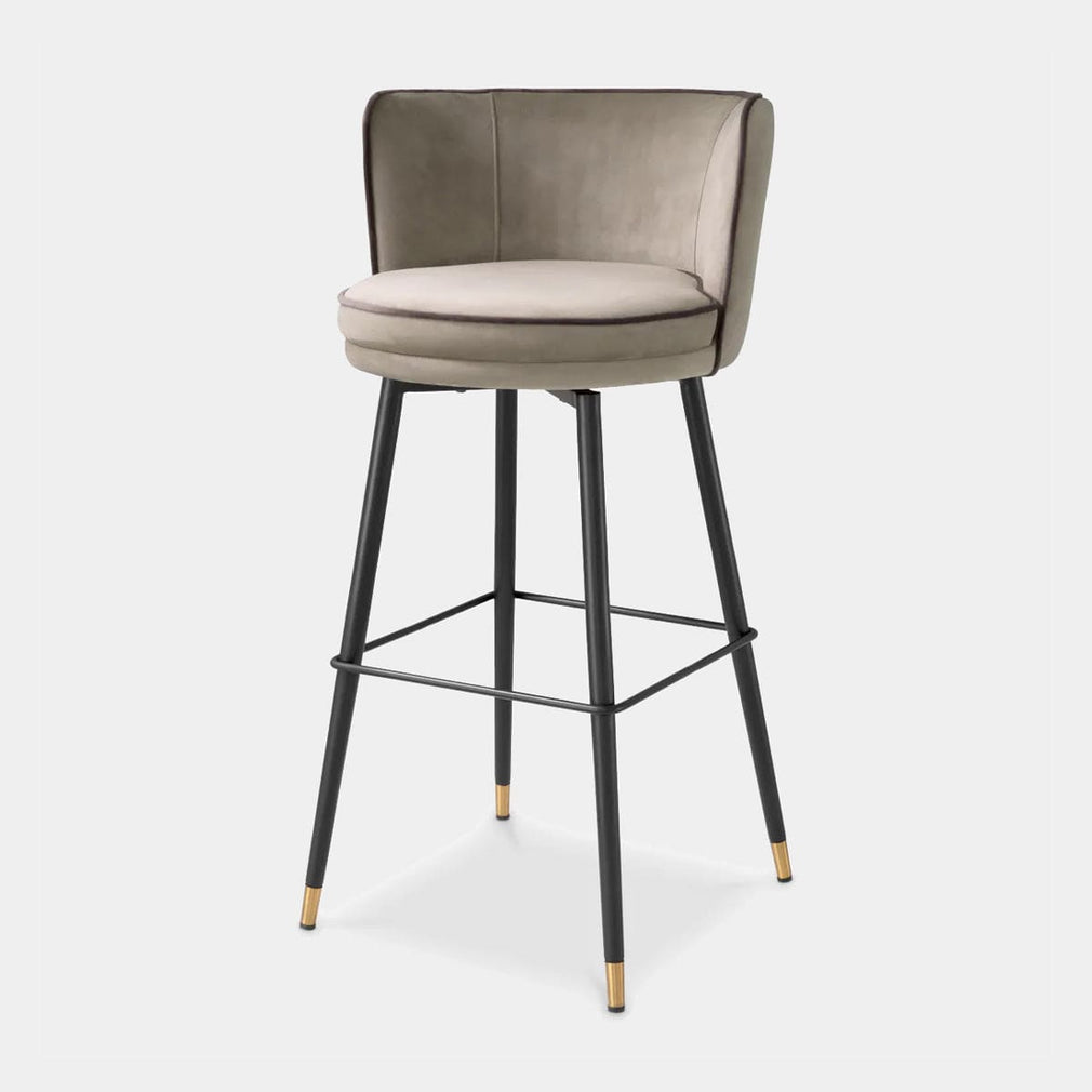 Bar Stool In Savona Griege Velvet With Savona Grey Piping - 117781
