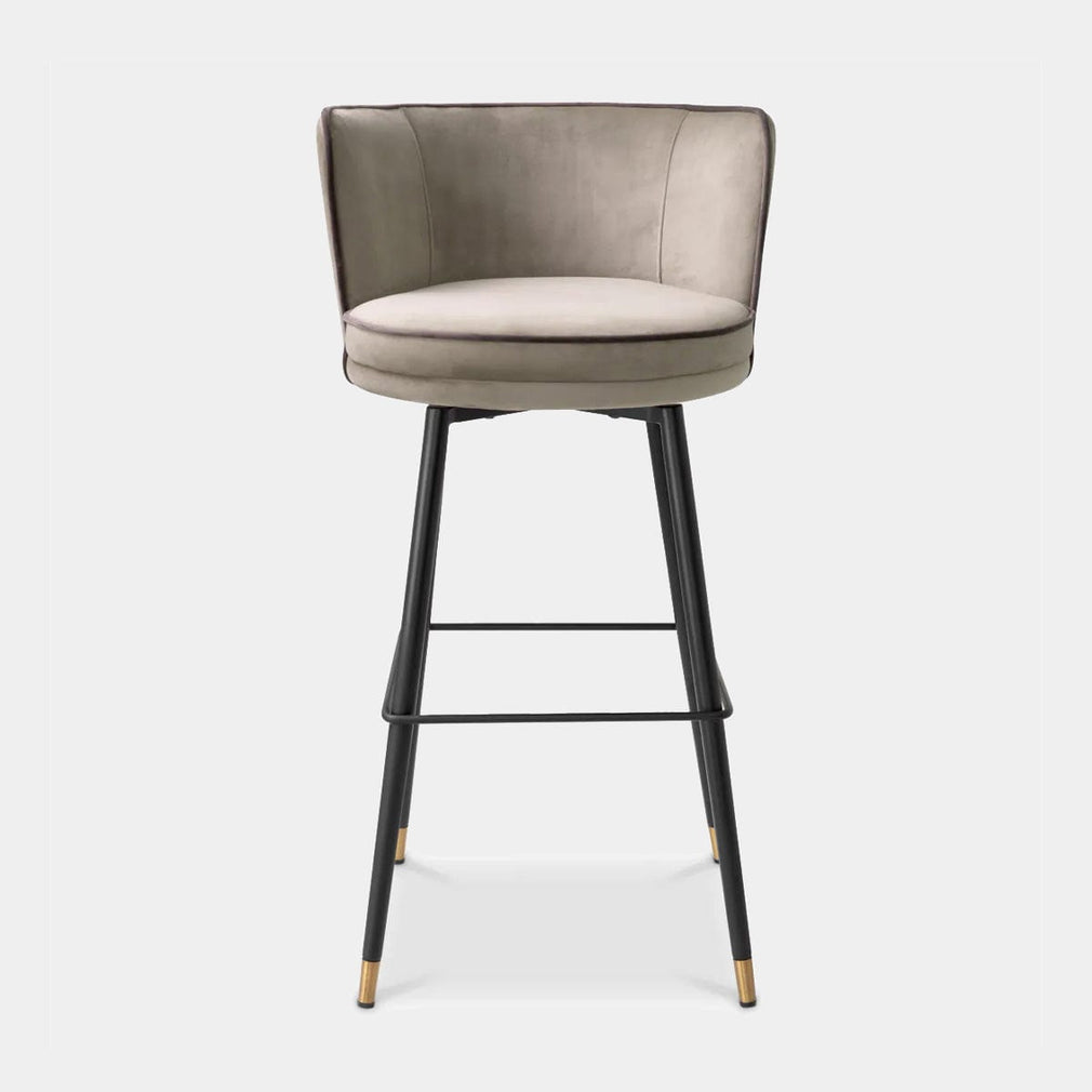 Bar Stool In Savona Griege Velvet With Savona Grey Piping - 117781