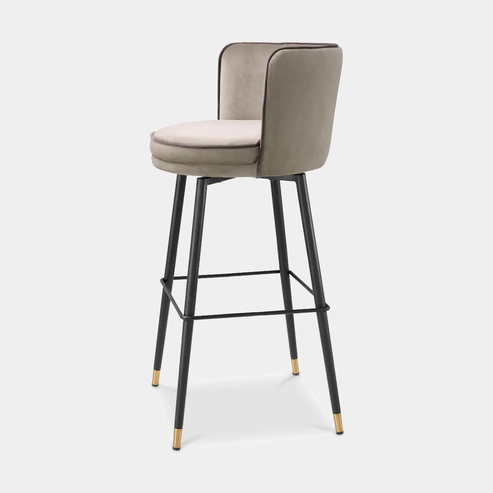 Bar Stool In Savona Griege Velvet With Savona Grey Piping - 117781