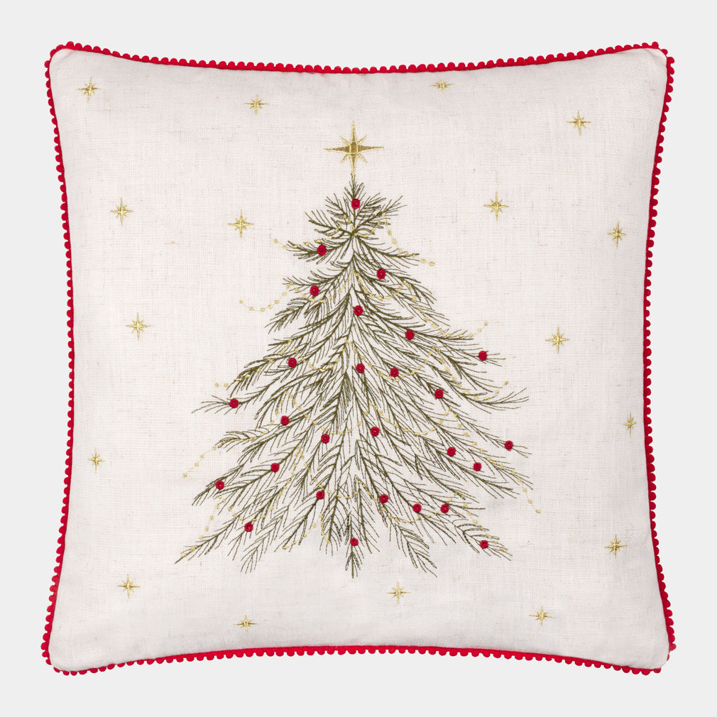 Twinkling Tree - Embroidered Cushion, Natural