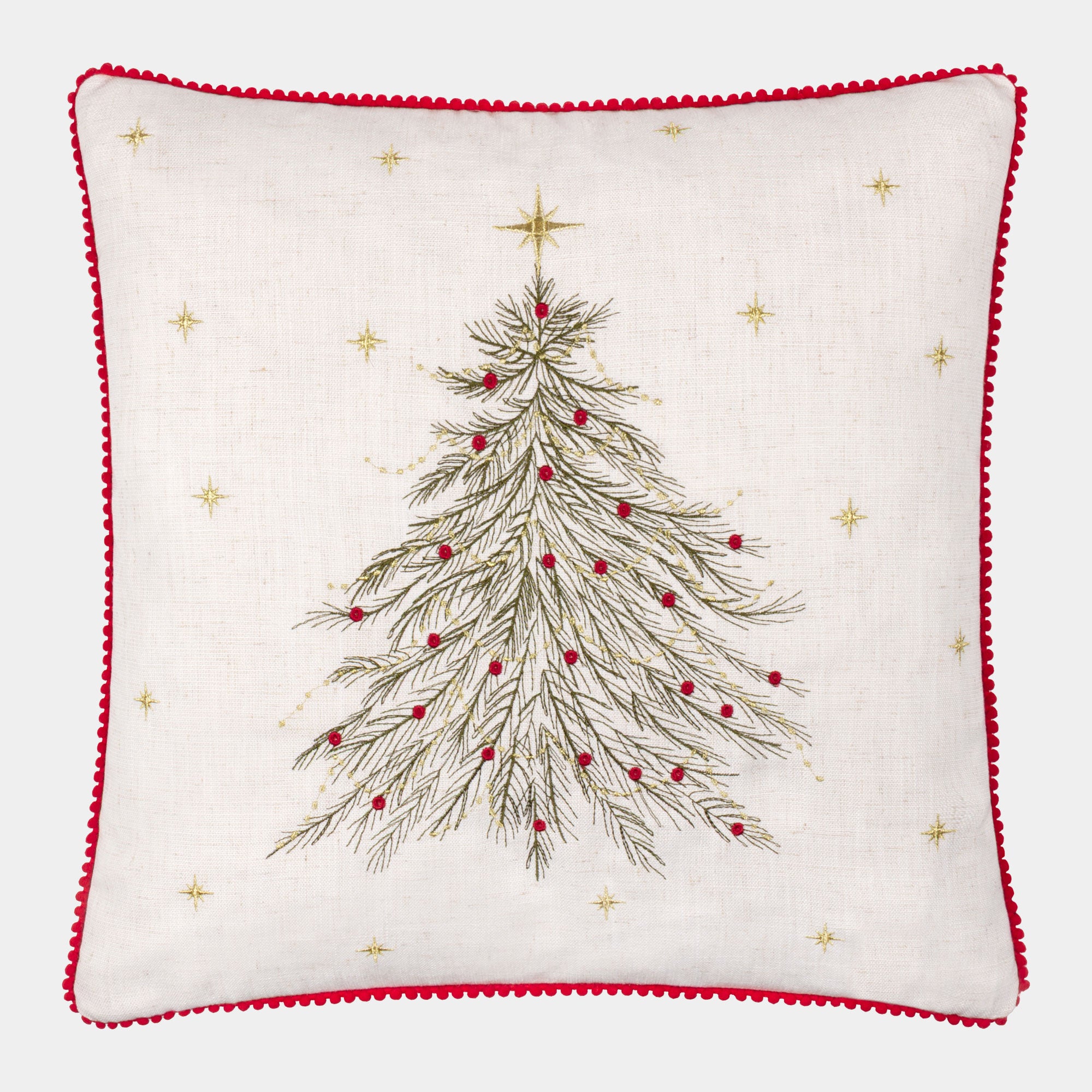 Twinkling Tree - Embroidered Cushion, Natural