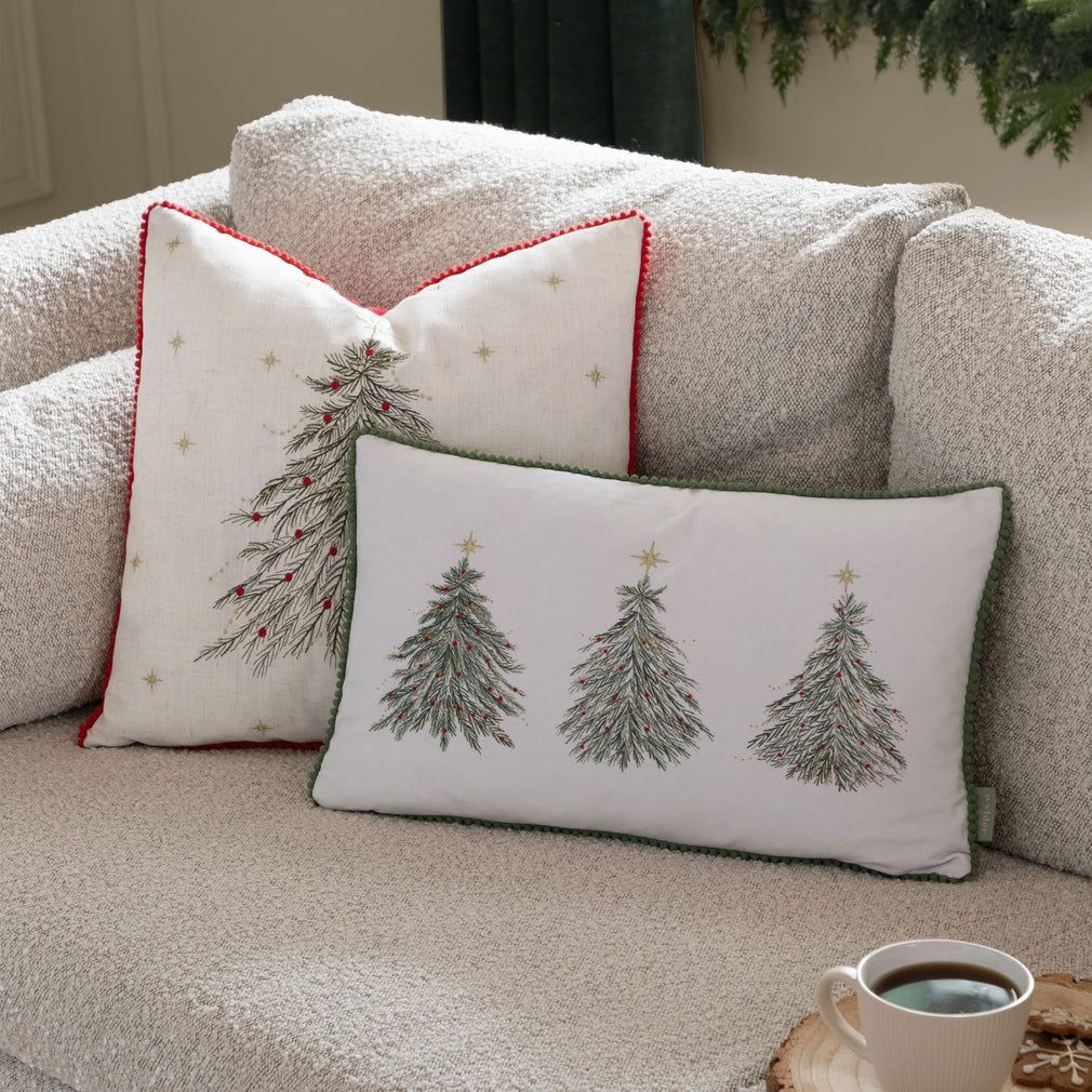 Twinkling Tree - Embroidered Cushion, Natural