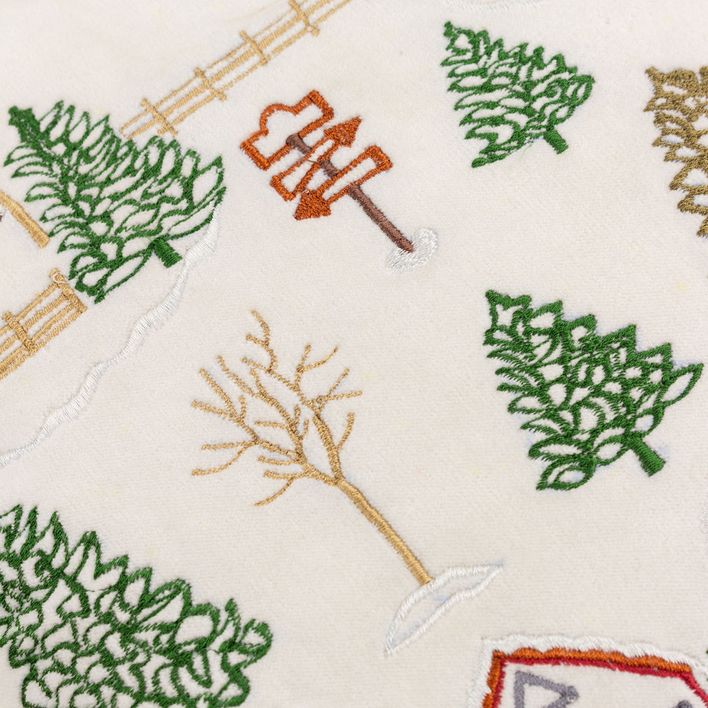 Winter Ski Lodges Embroidered - White Christmas Cushion 50x50cm