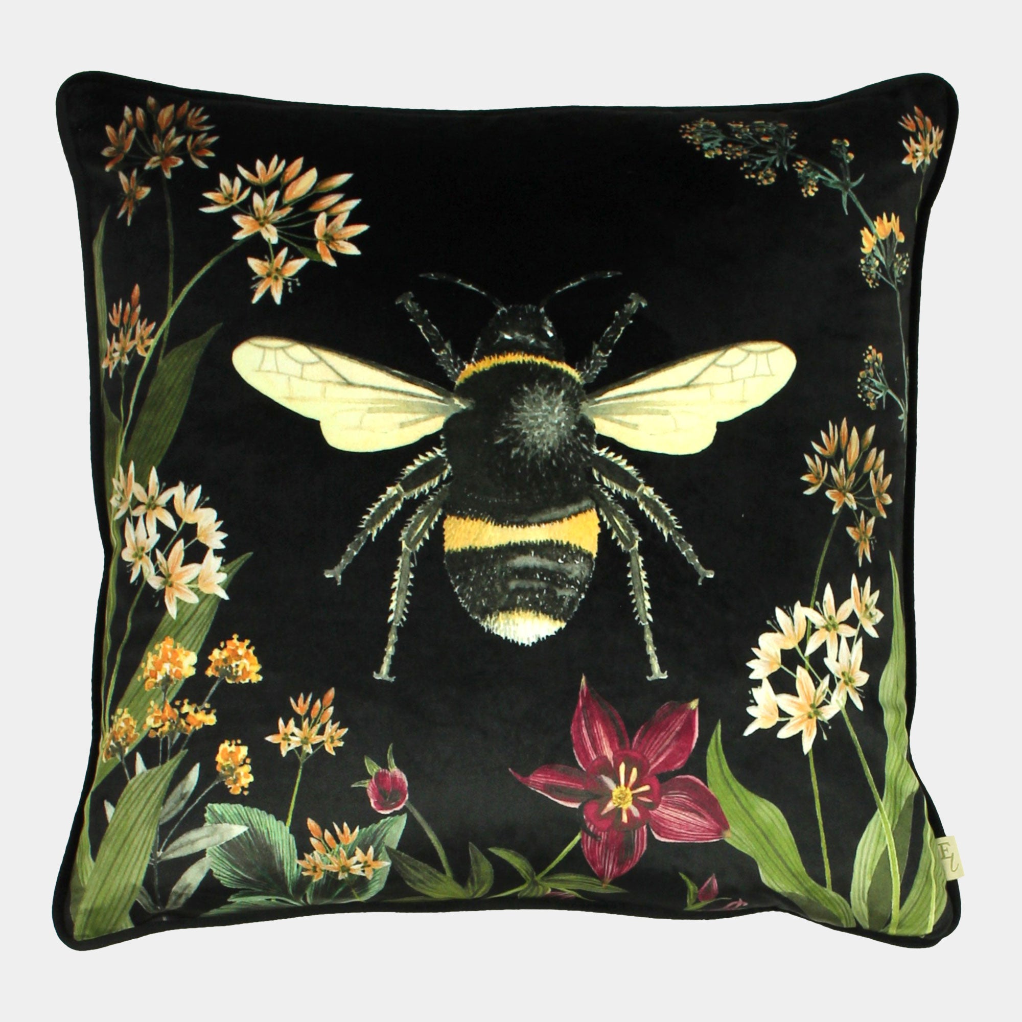 Midnight Garden - Bee Cushion, Black