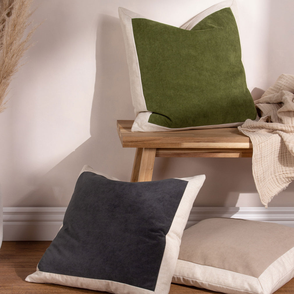 Auden Linen - Velvet Cushion, Olive Oil