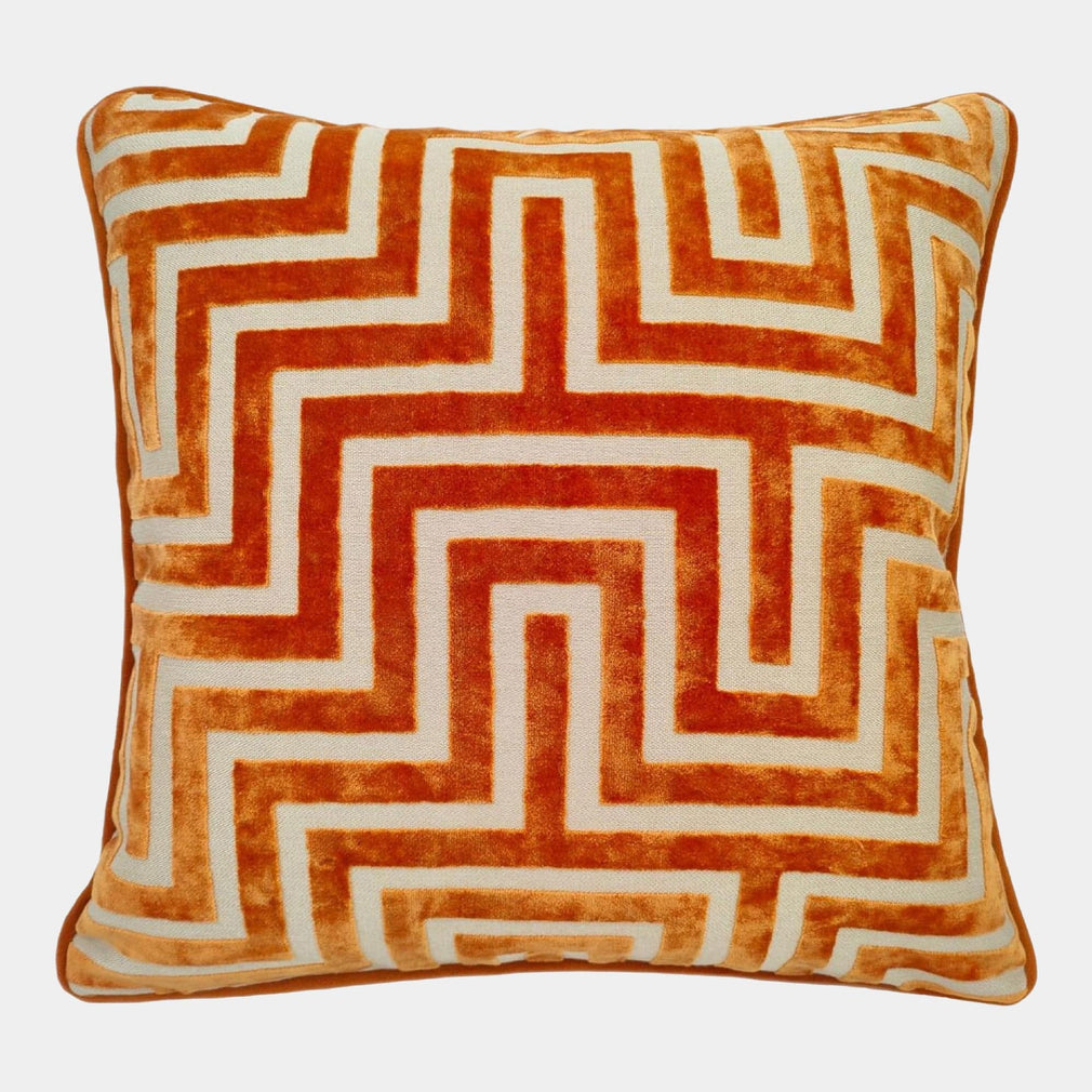 Maze - Cut Velvet Cushion, Orange, 56x56cm