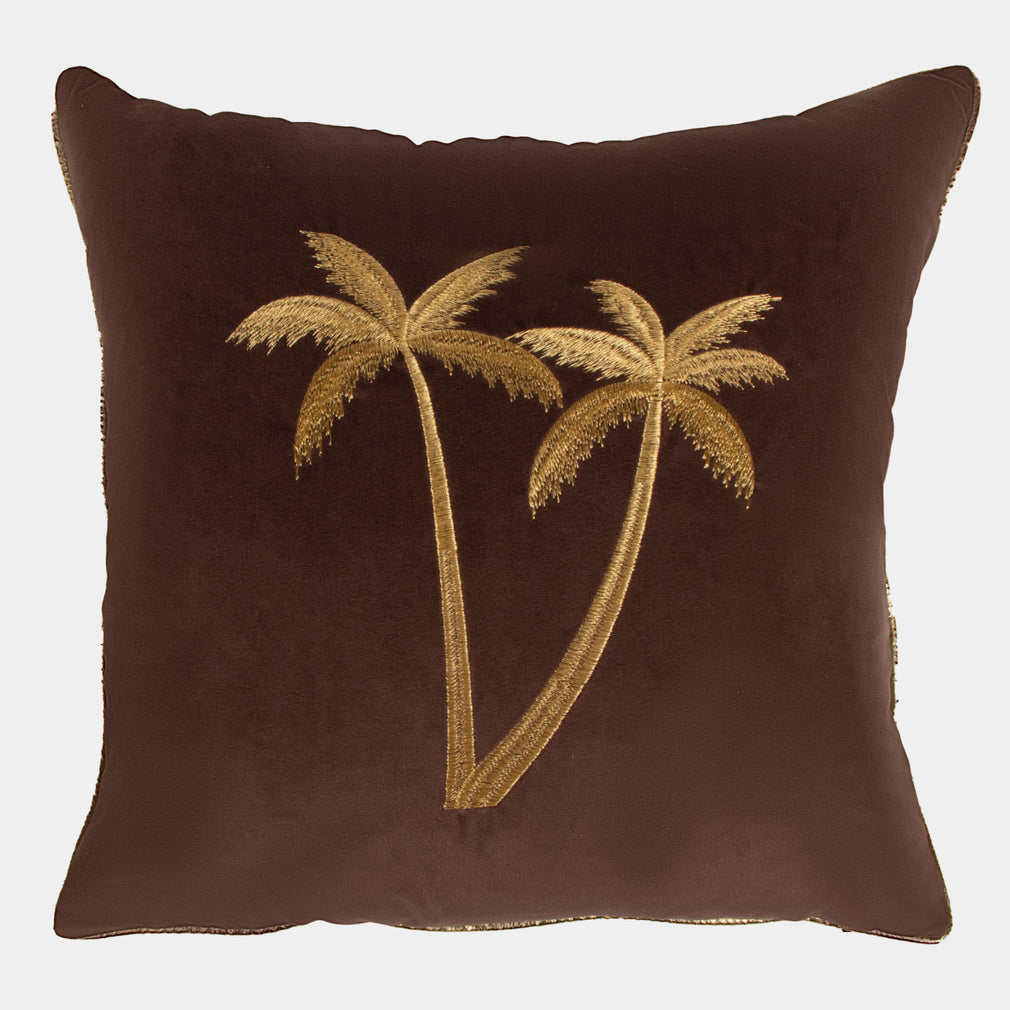 Palms - Embroidered Cushion, Gold Chocolate, 45x45cm