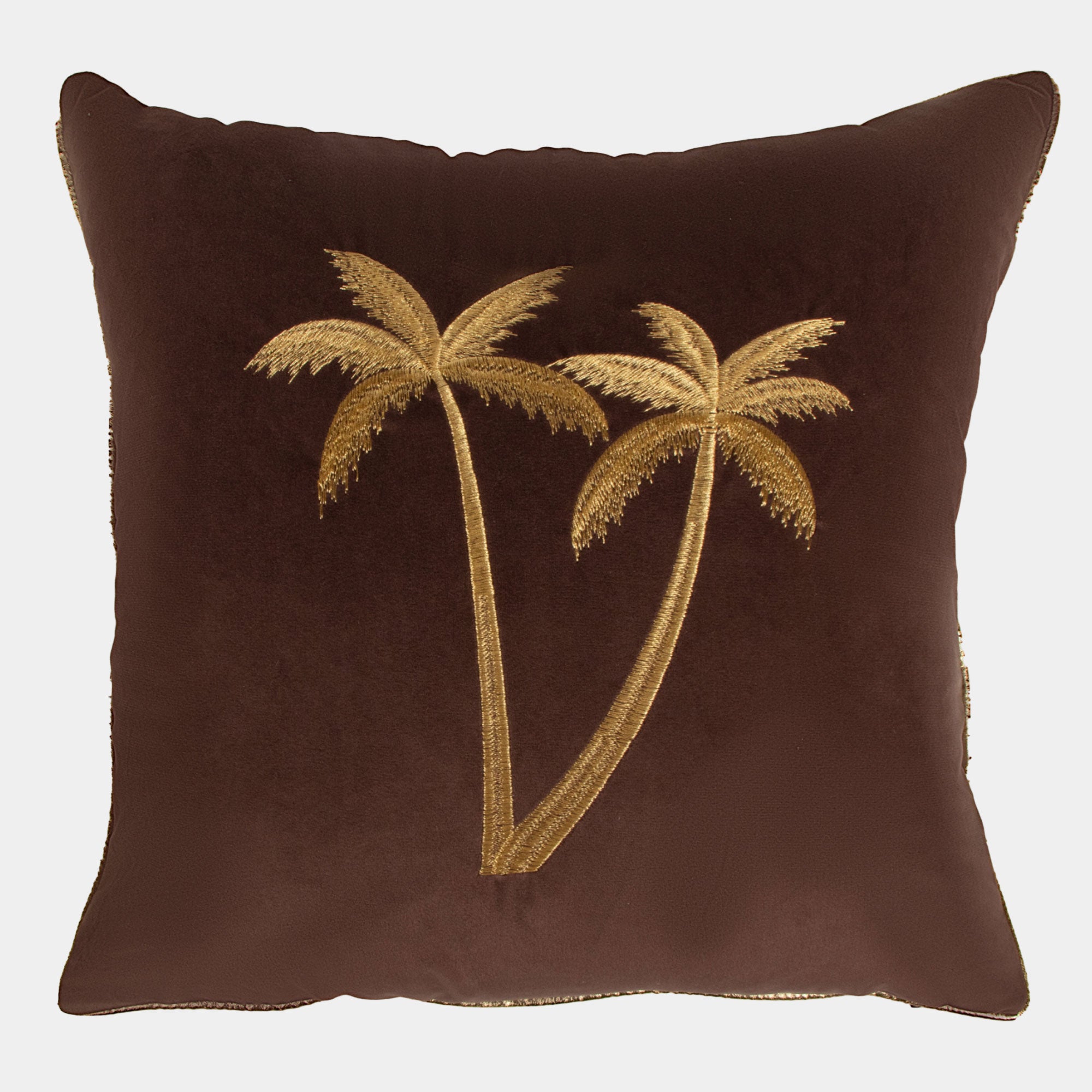 Palms - Embroidered Cushion, Gold Chocolate, 45x45cm
