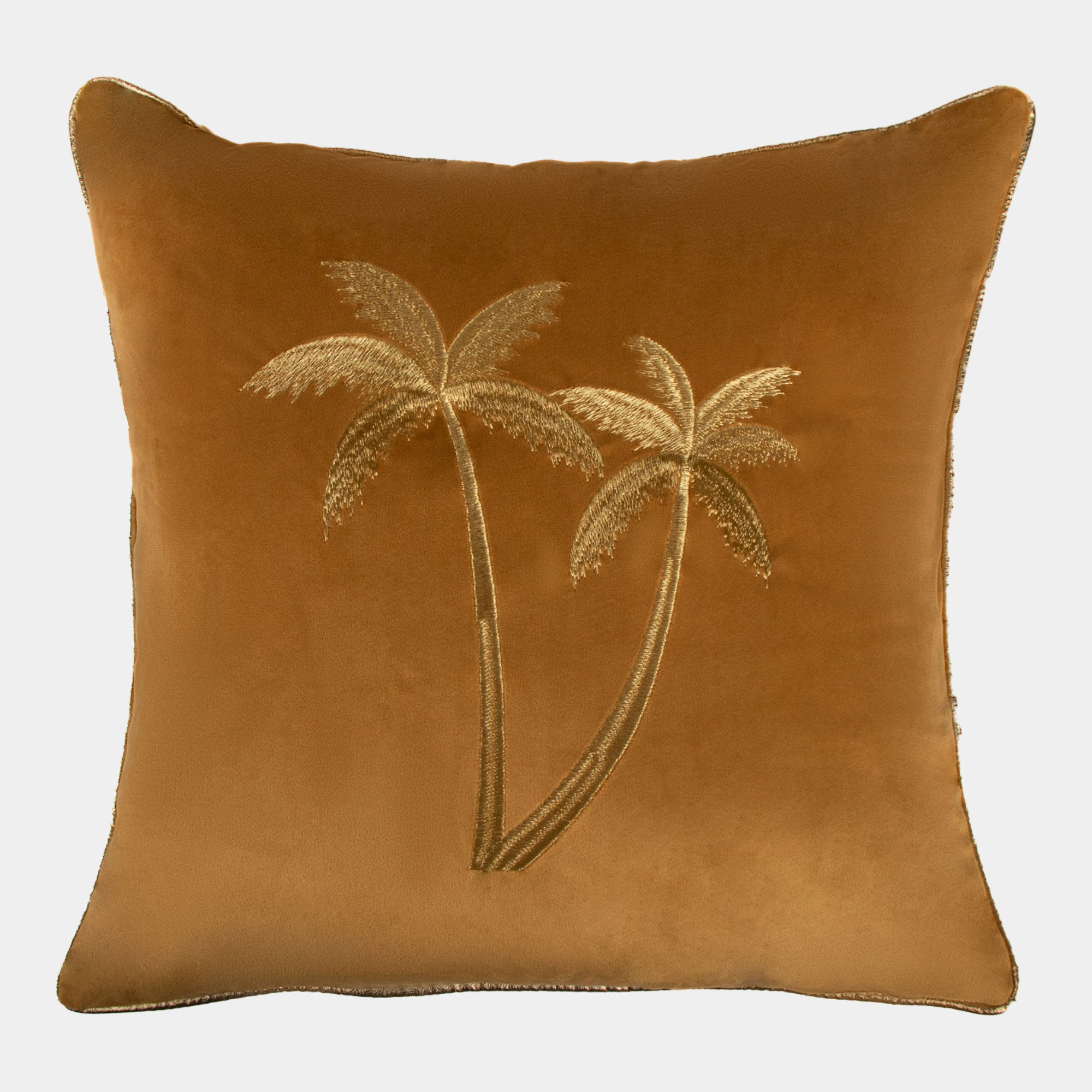 Palms - Embroidered Cushion, Gold Whiskey, 45x45cm