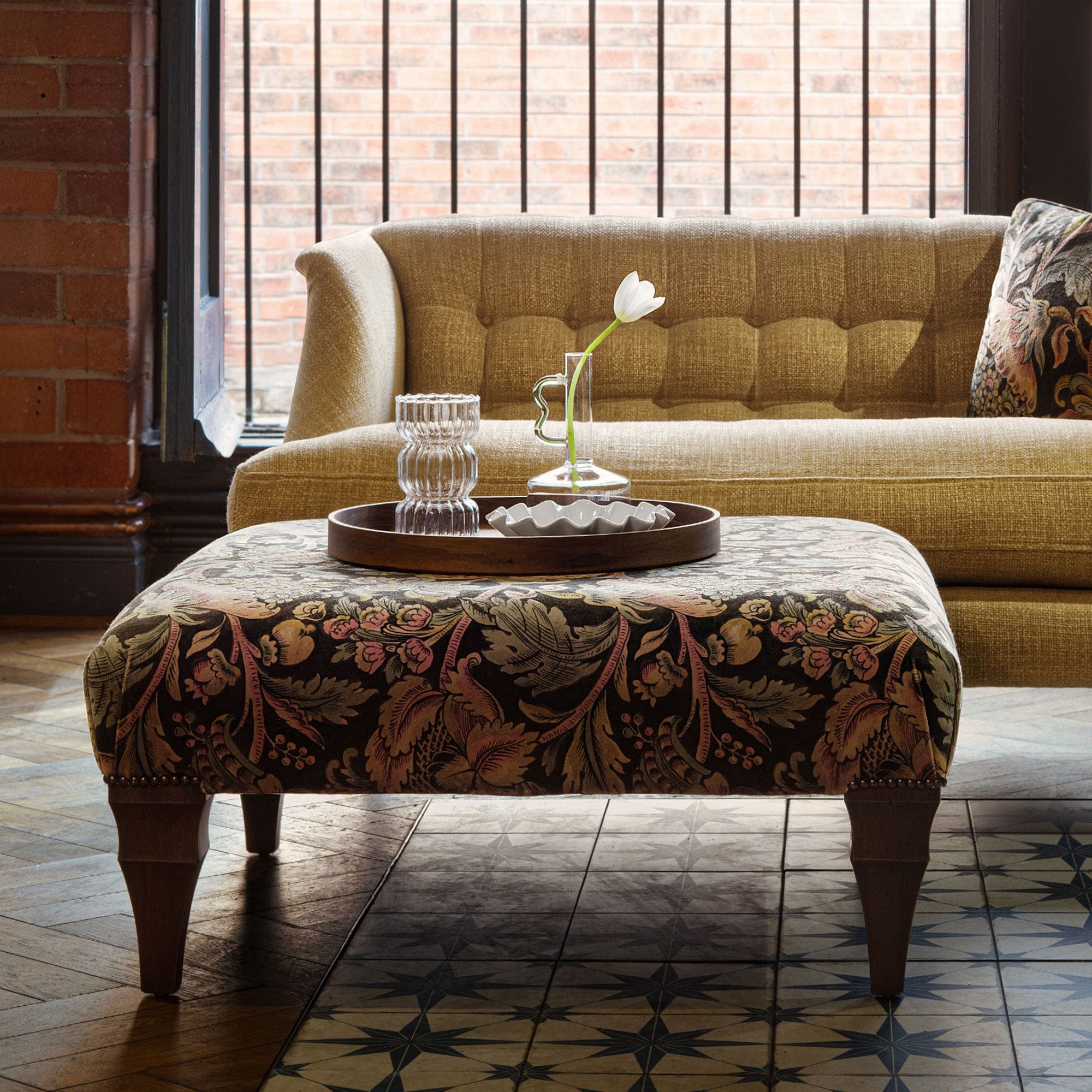 Large Square Footstool In Fabric Grade C