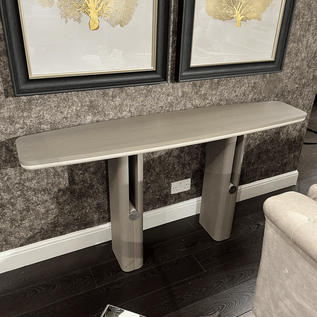 Avis 160cm Console Table With CV15 Oak Top & Feet/LM16 Lacquer Under Top/Gold Stainless Detail