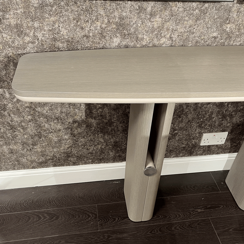 Avis 160cm Console Table With CV15 Oak Top & Feet/LM16 Lacquer Under Top/Gold Stainless Detail