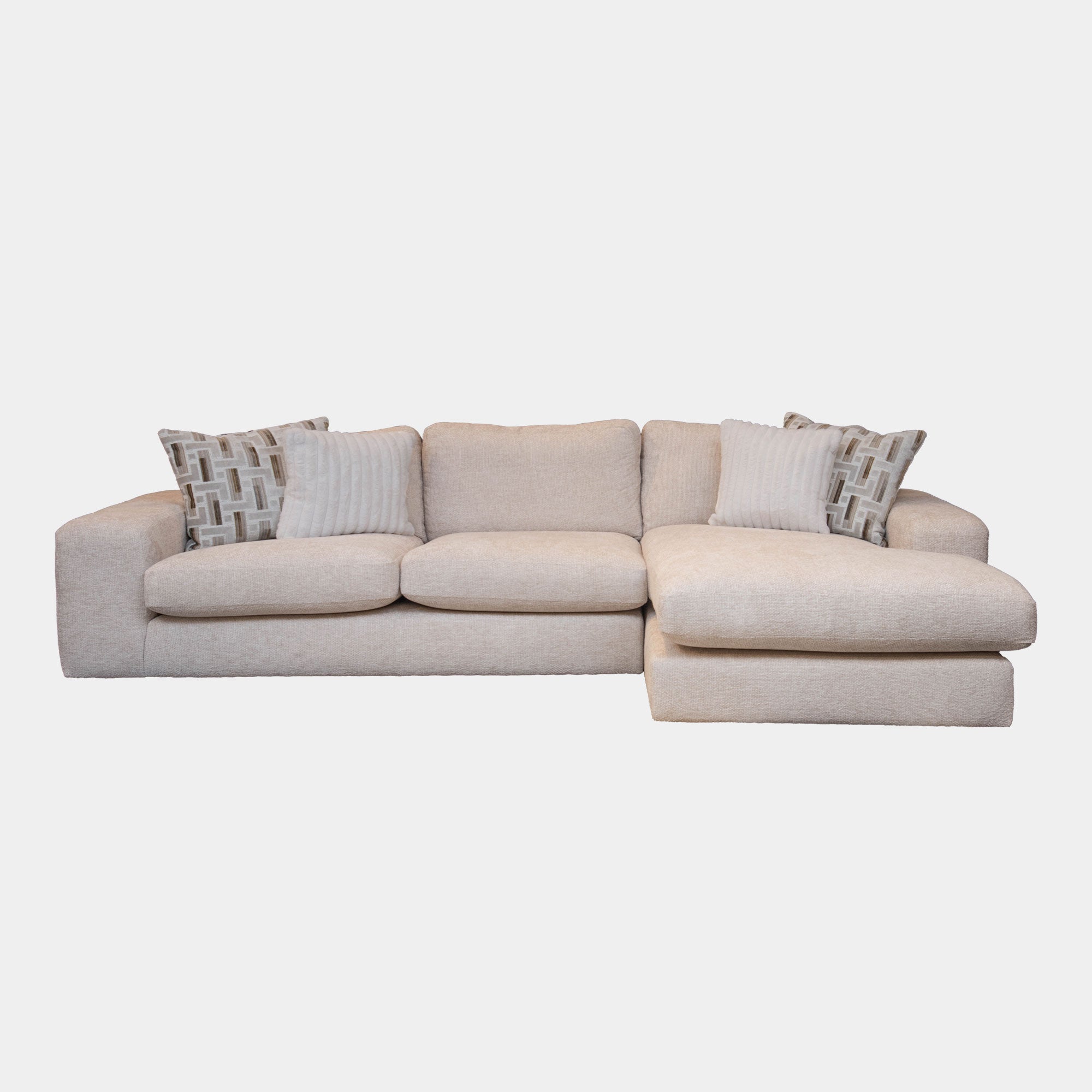 Sarasota - RHF Extra Large Chaise Sofa With Wood Panels In Fabric