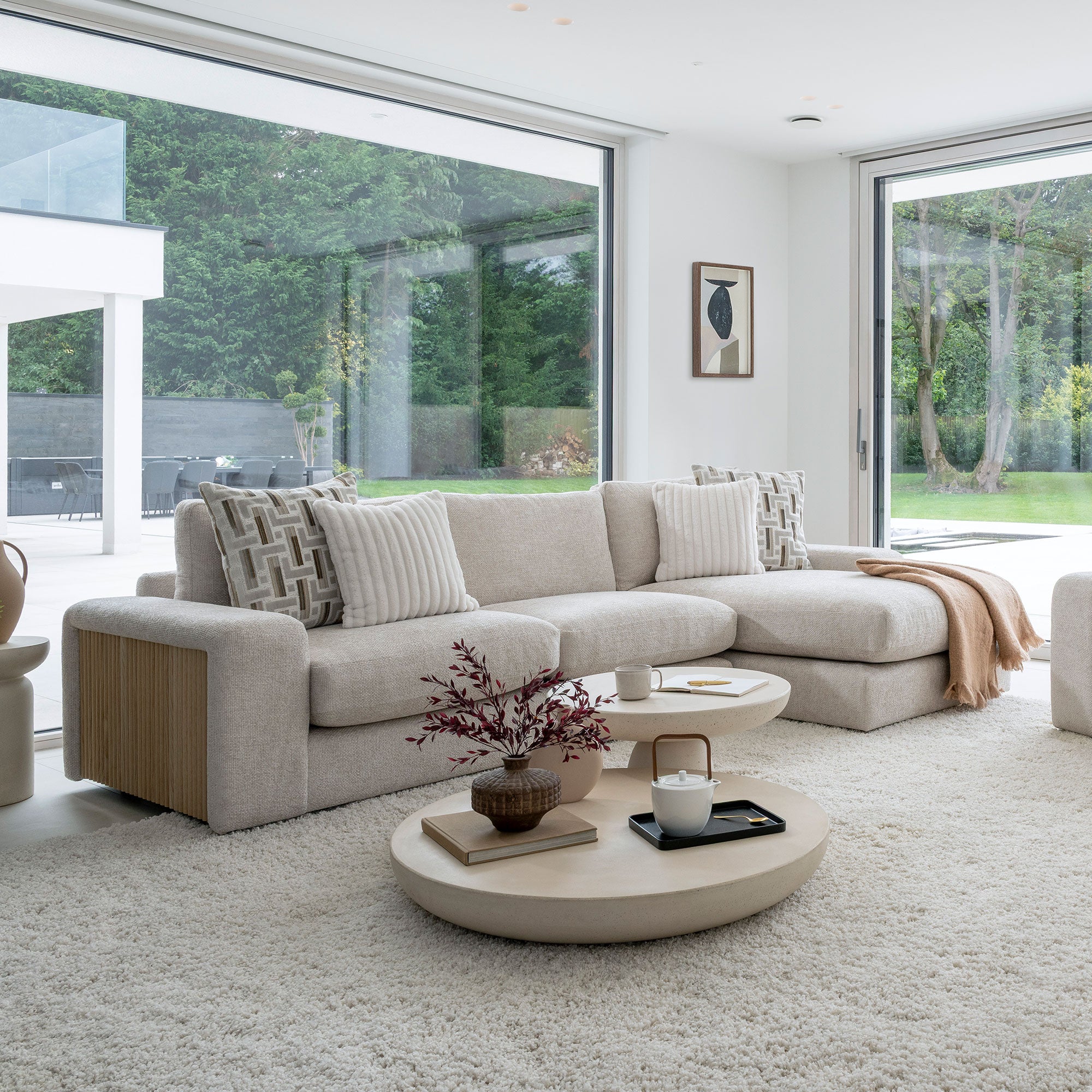 Sarasota - RHF Extra Large Chaise Sofa With Wood Panels In Fabric