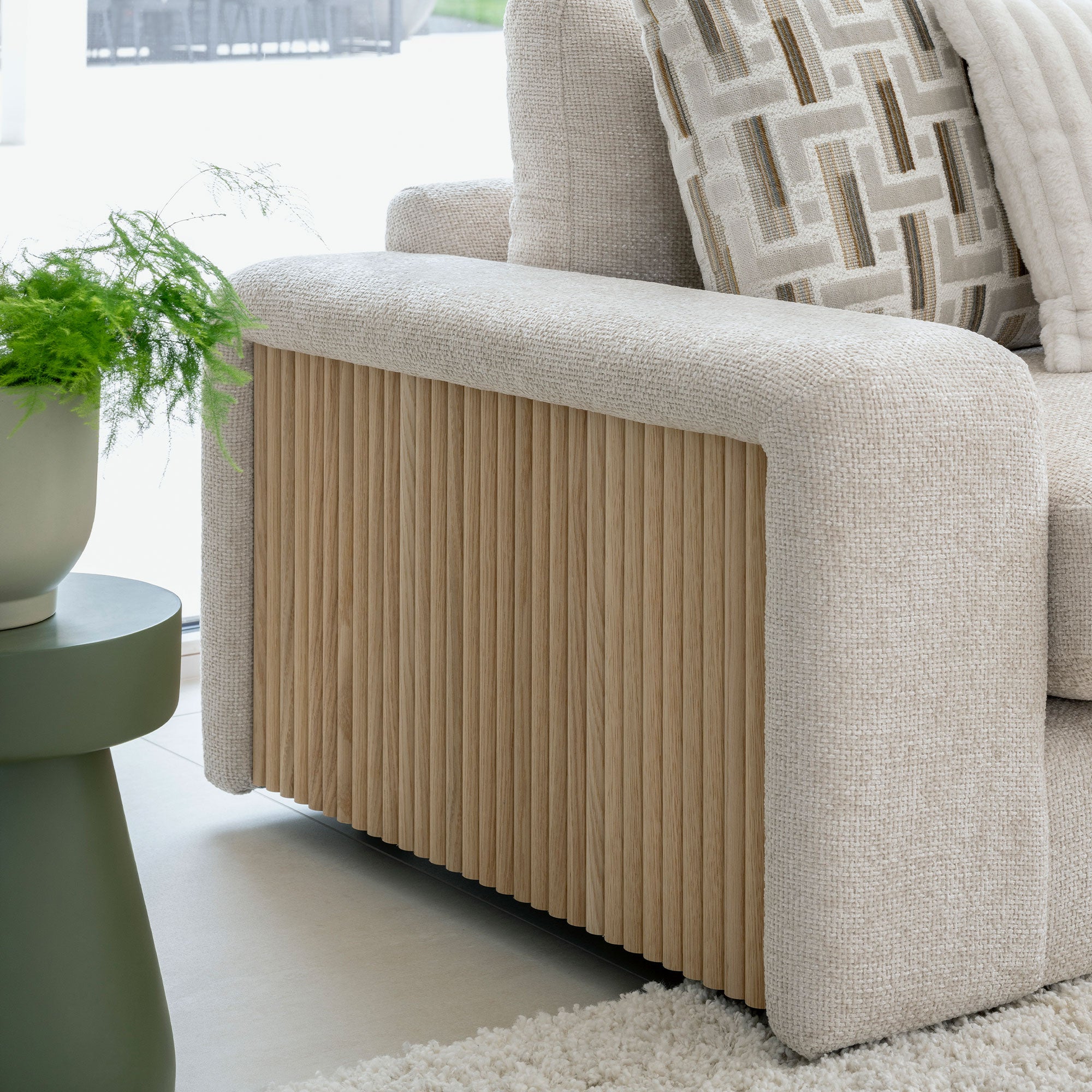 Sarasota - RHF Extra Large Chaise Sofa With Wood Panels In Fabric