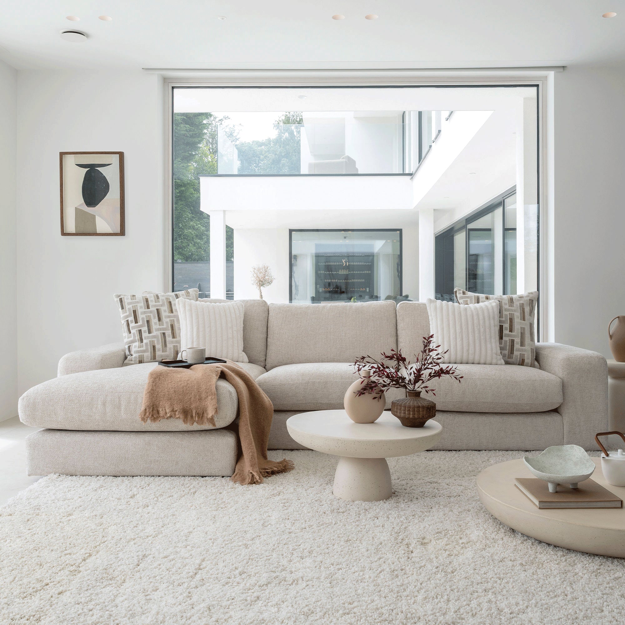 Sarasota - LHF Large Chaise Sofa With Wood Panels In Fabric