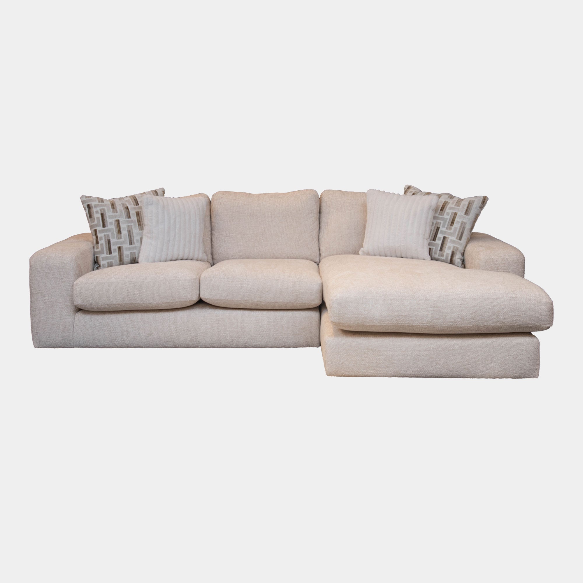 Sarasota - RHF Large Chaise Sofa With Wood Panels In Fabric