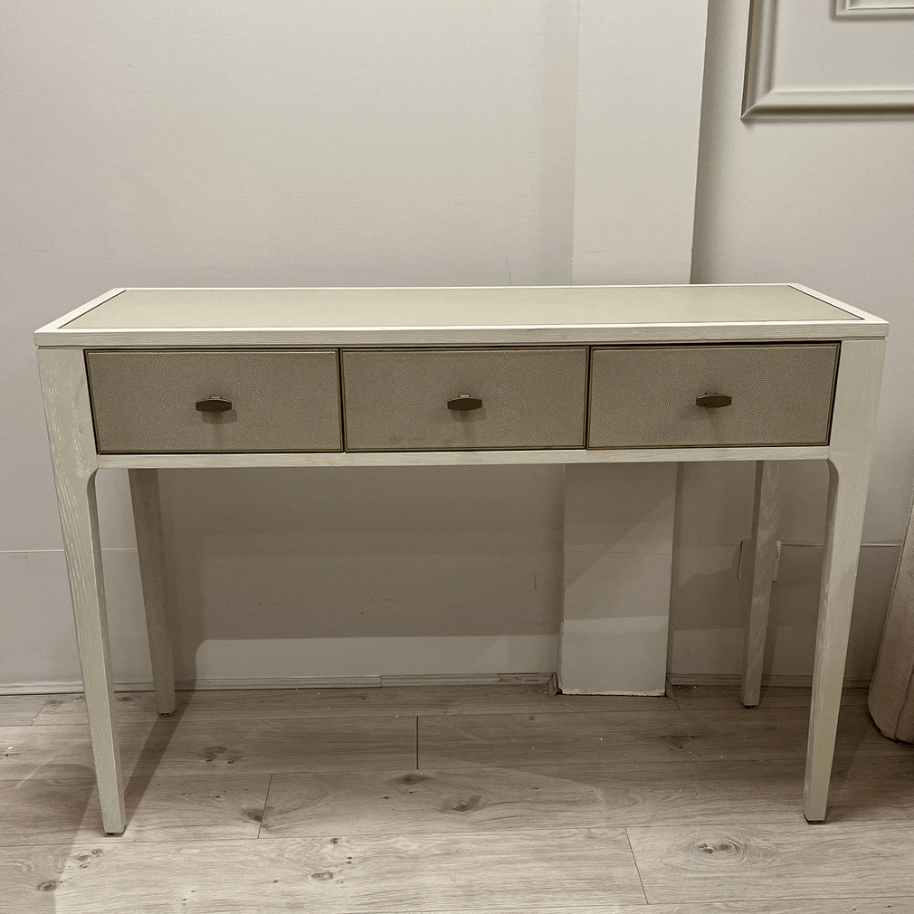 Melody 3 Drawer Desk In Ivory & Grey Shagreen/ drw wonky/ small imperfections