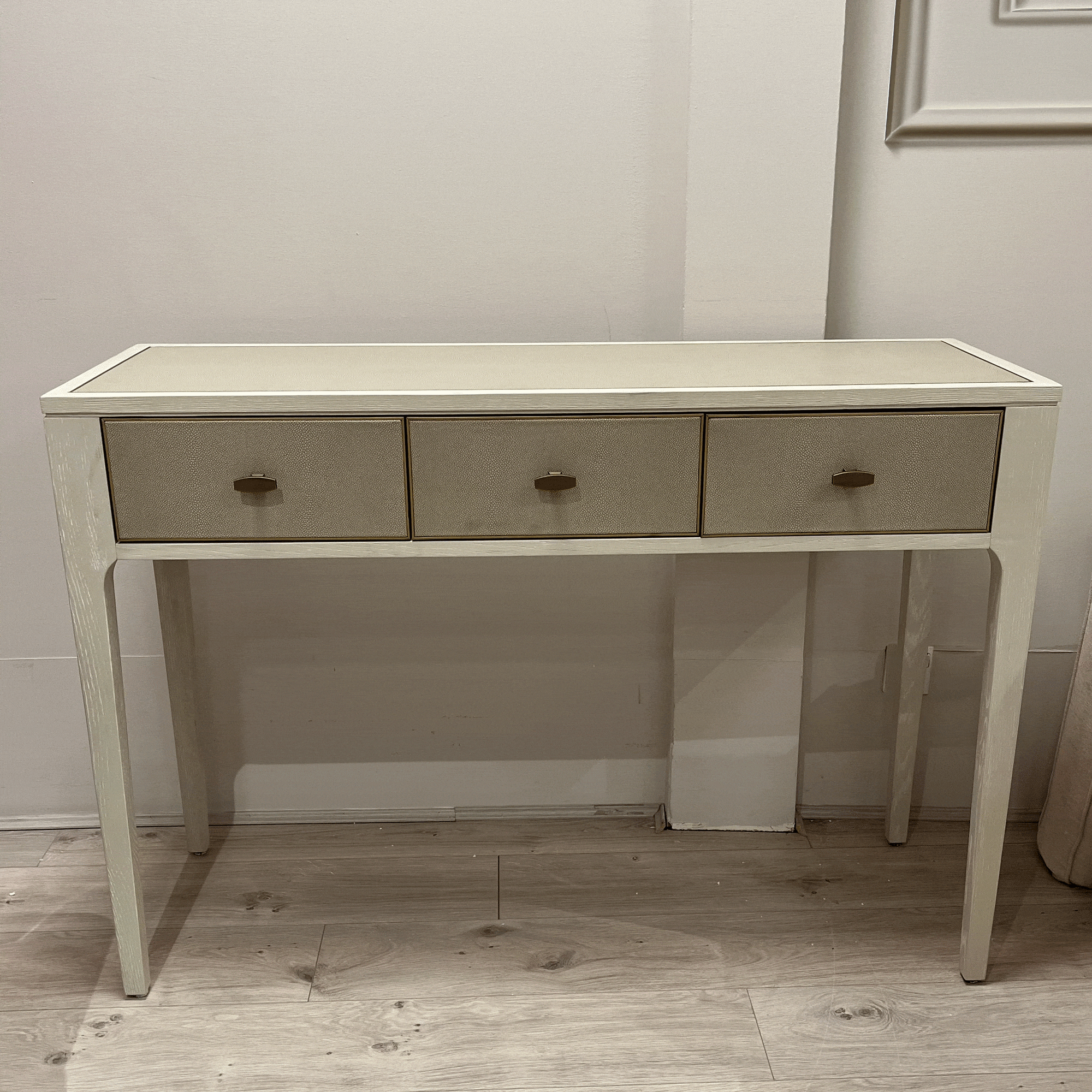 Melody 3 Drawer Desk In Ivory & Grey Shagreen/ drw wonky/ small imperfections