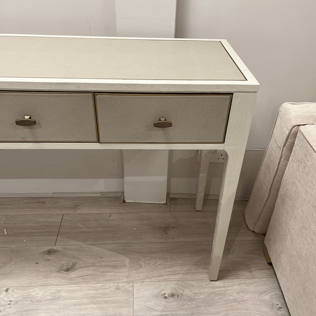 Melody 3 Drawer Desk In Ivory & Grey Shagreen/ drw wonky/ small imperfections
