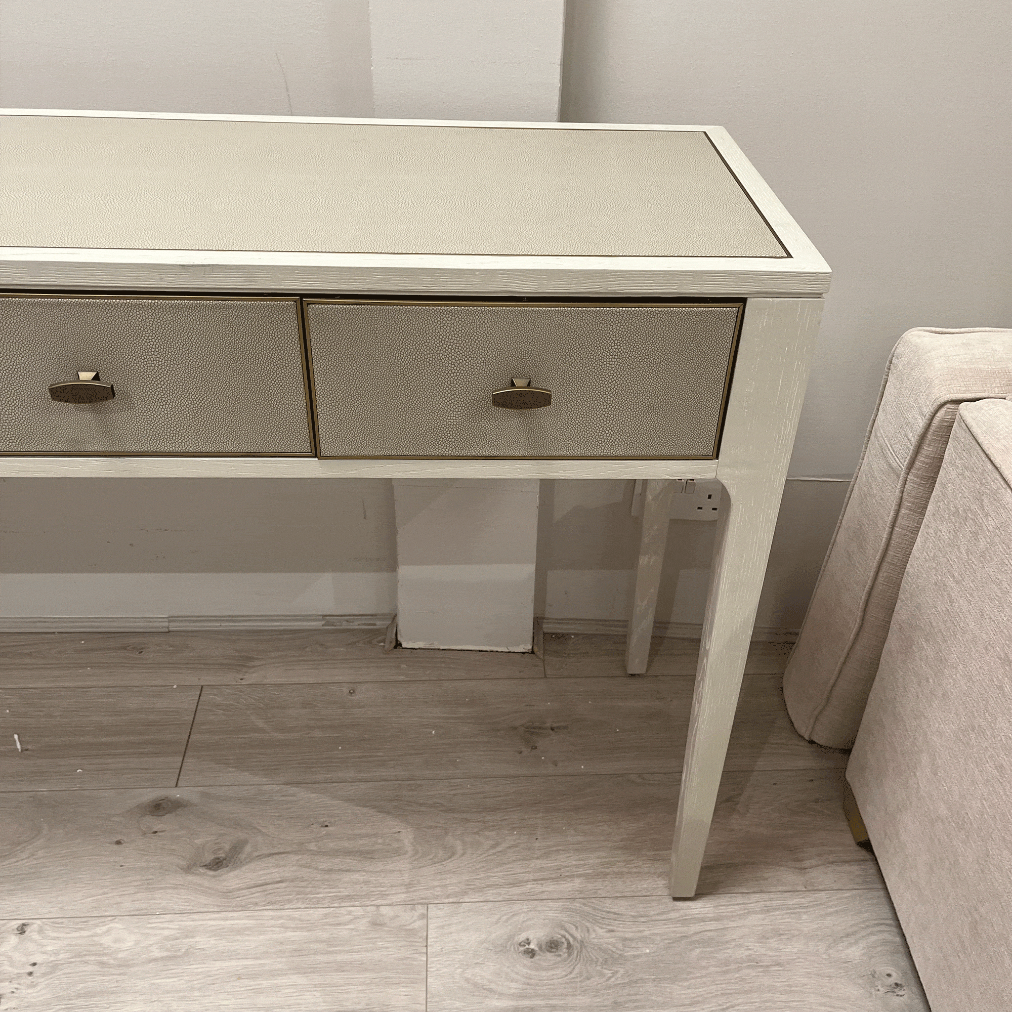 Melody 3 Drawer Desk In Ivory & Grey Shagreen/ drw wonky/ small imperfections