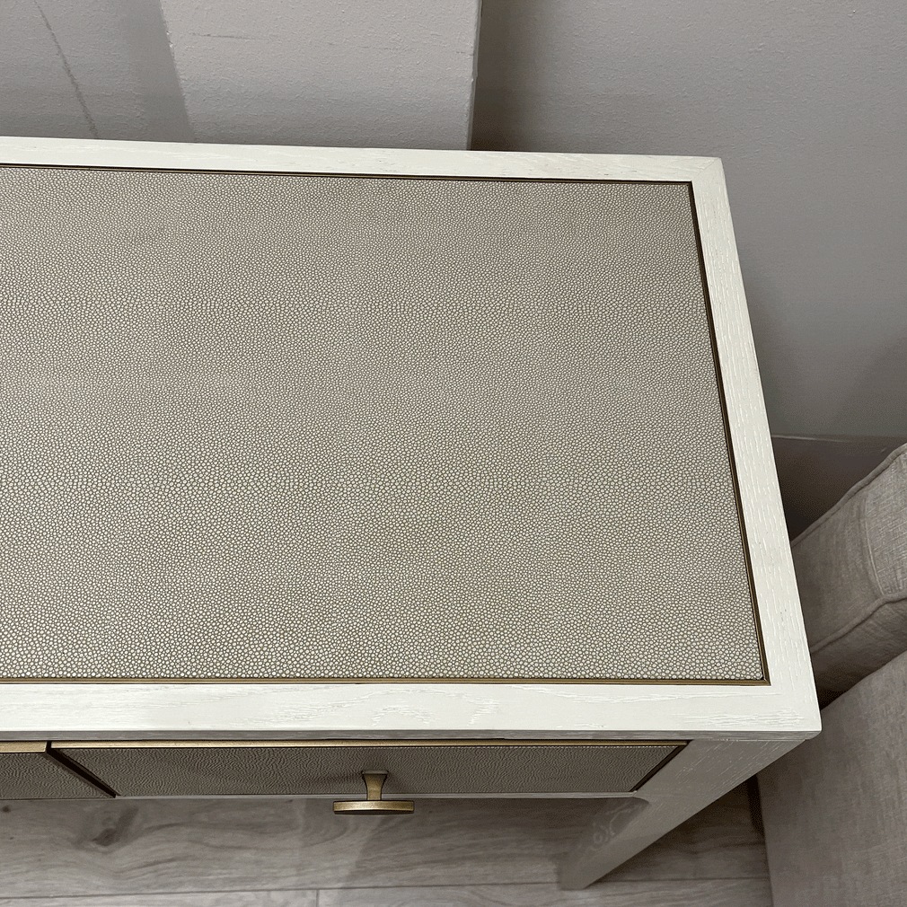 Melody 3 Drawer Desk In Ivory & Grey Shagreen/ drw wonky/ small imperfections