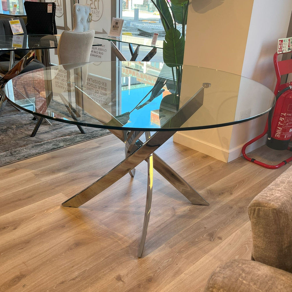Puzzle 130cm Round Dining Table Chrome/Glass Top
