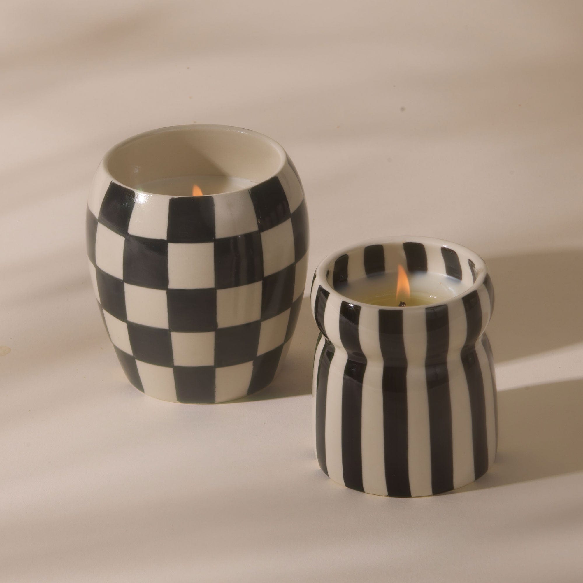 Cabana - Striped Candle, Lava Stone