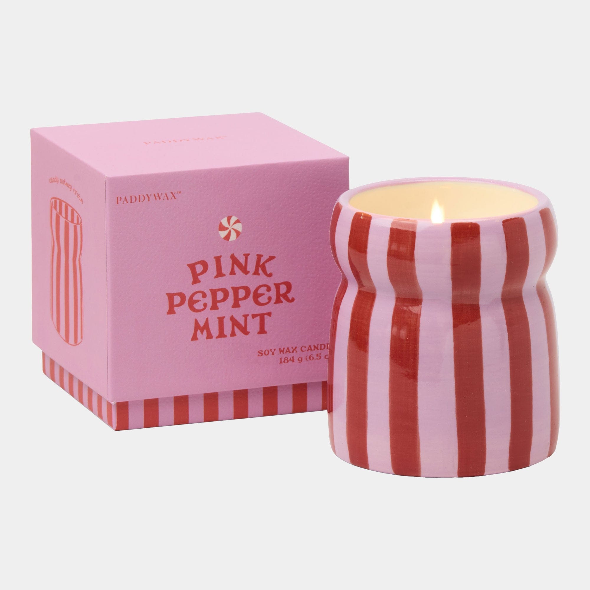 Cabana - Striped Candle, Pink Peppermint