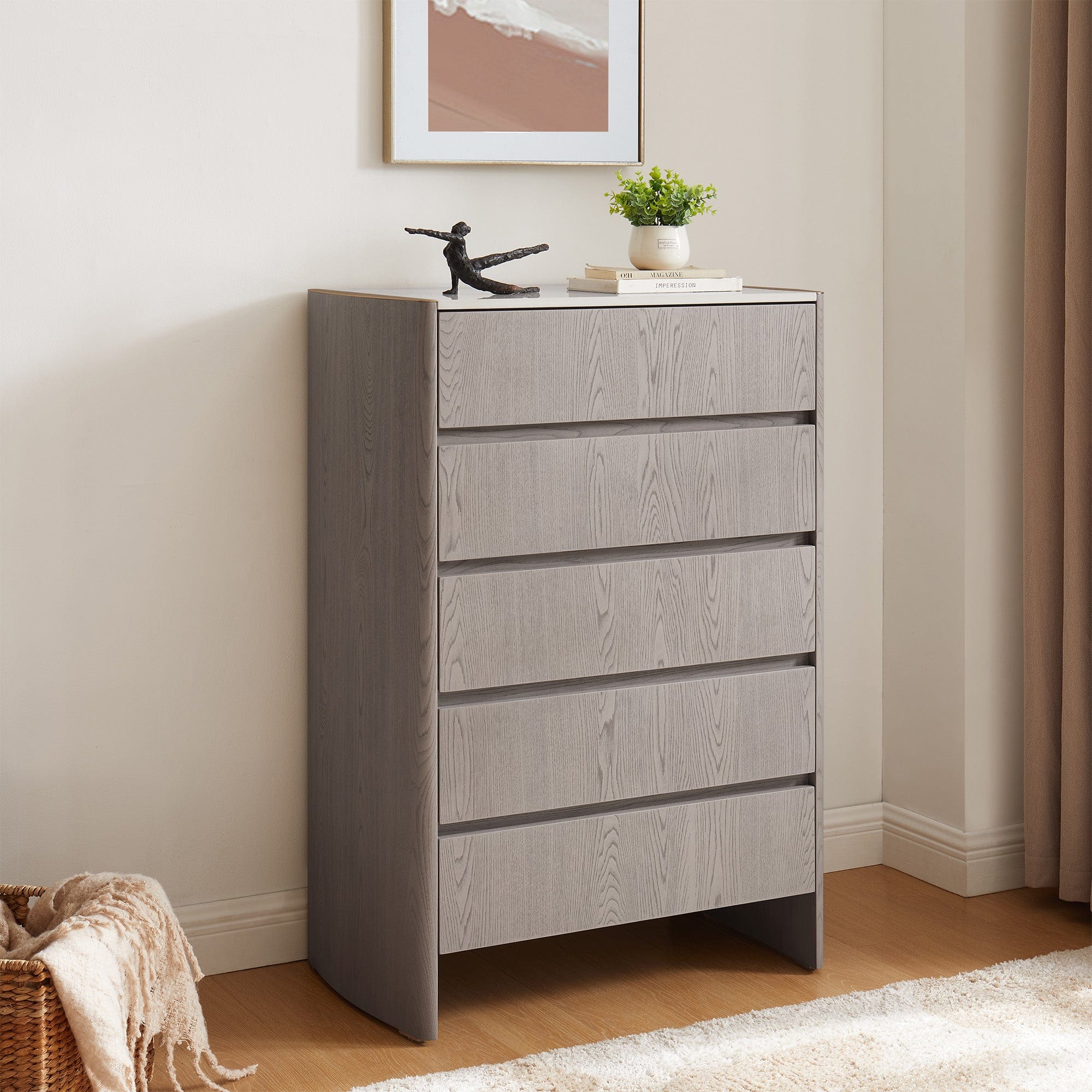 Anastasia - 5 Drawer Tall Chest In Washed Oak