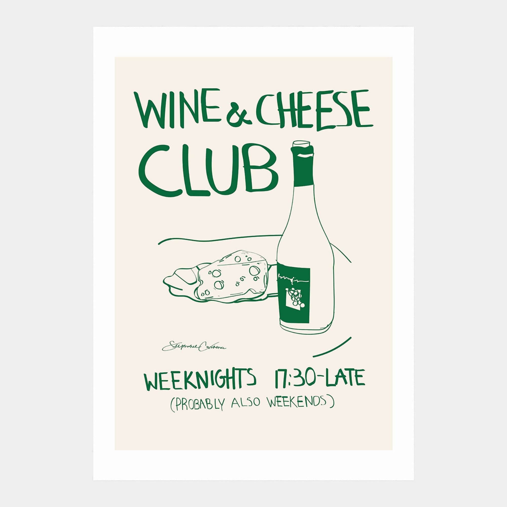 Wine Cheese - by Stephie Cardona A2 Print