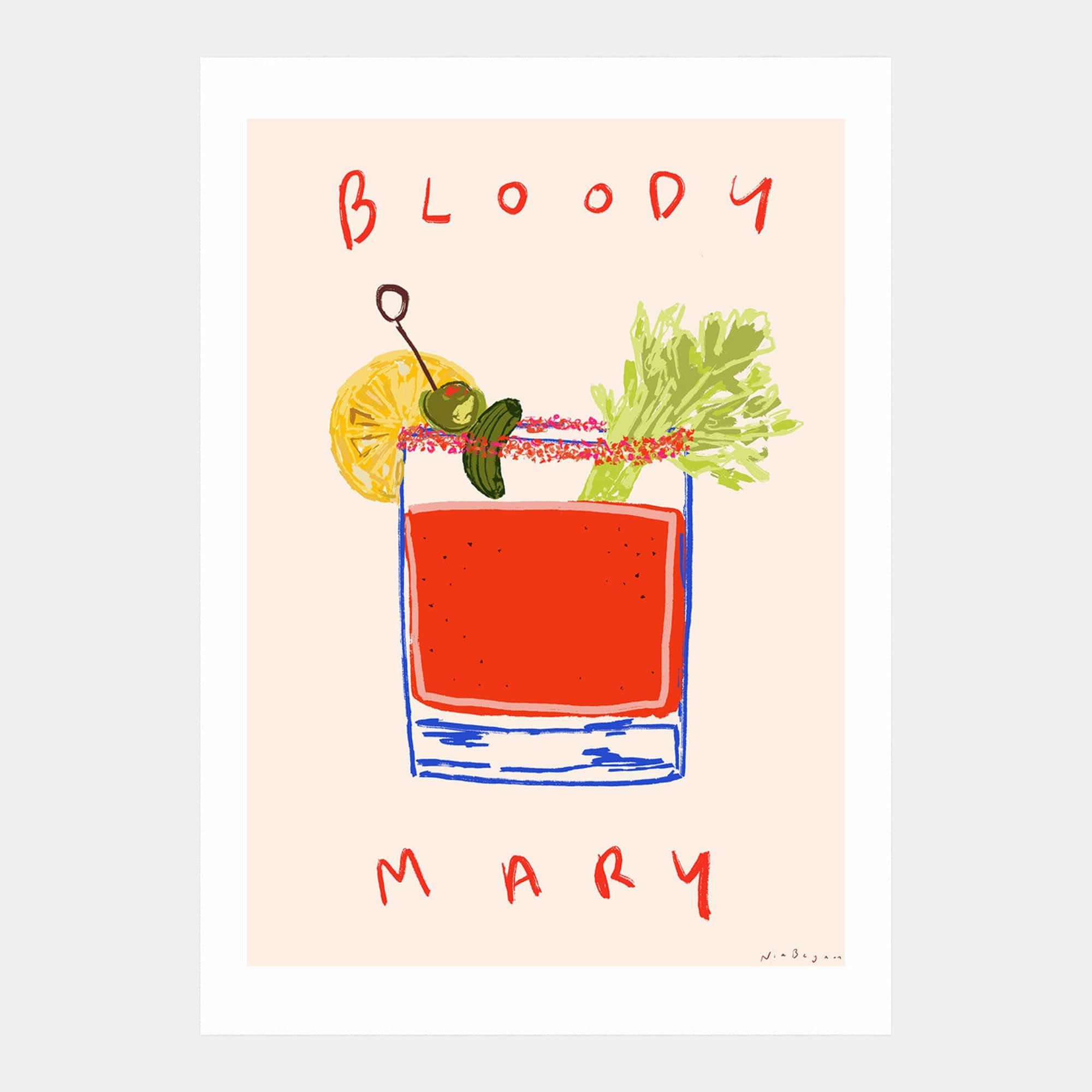 Bloody Mary Cocktail - by Nia Beynon A2 Print