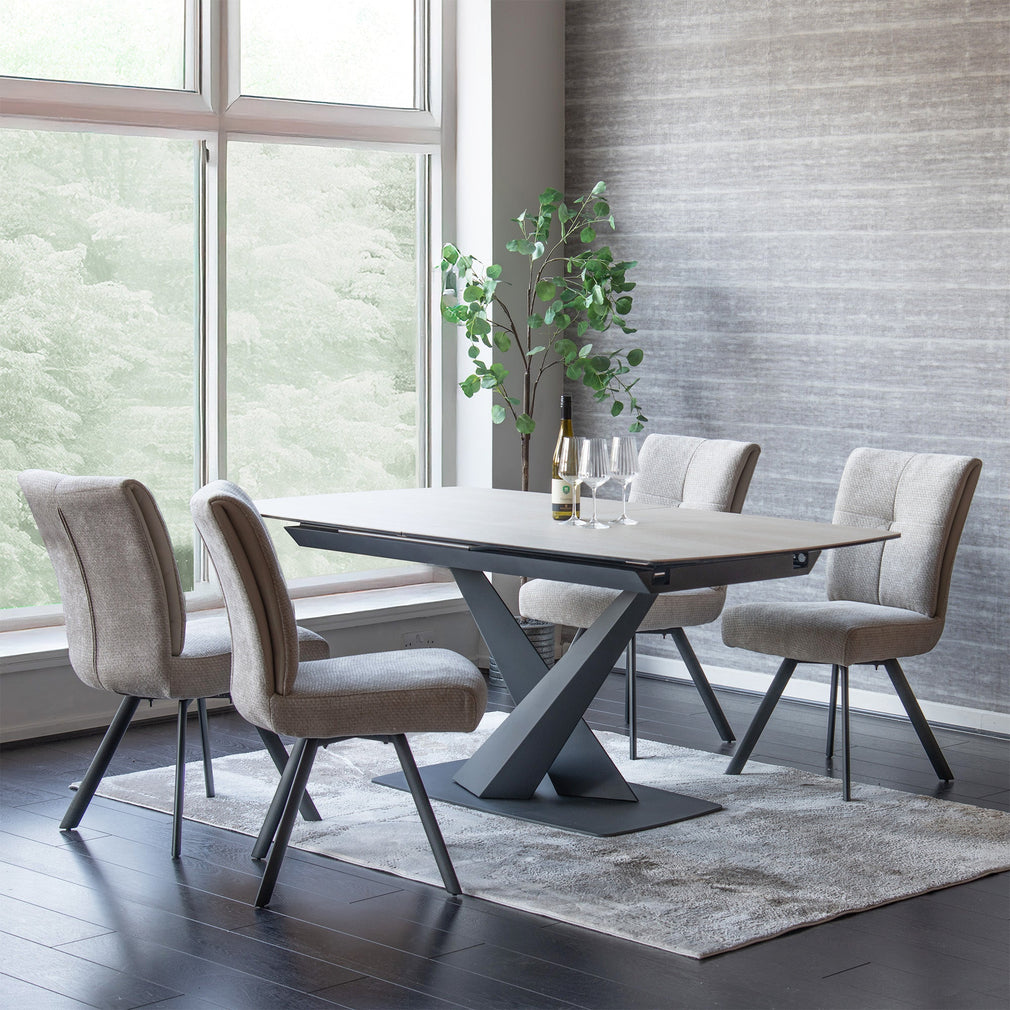 Zeus - Travertine Effect Ceramic Extending Dining Table