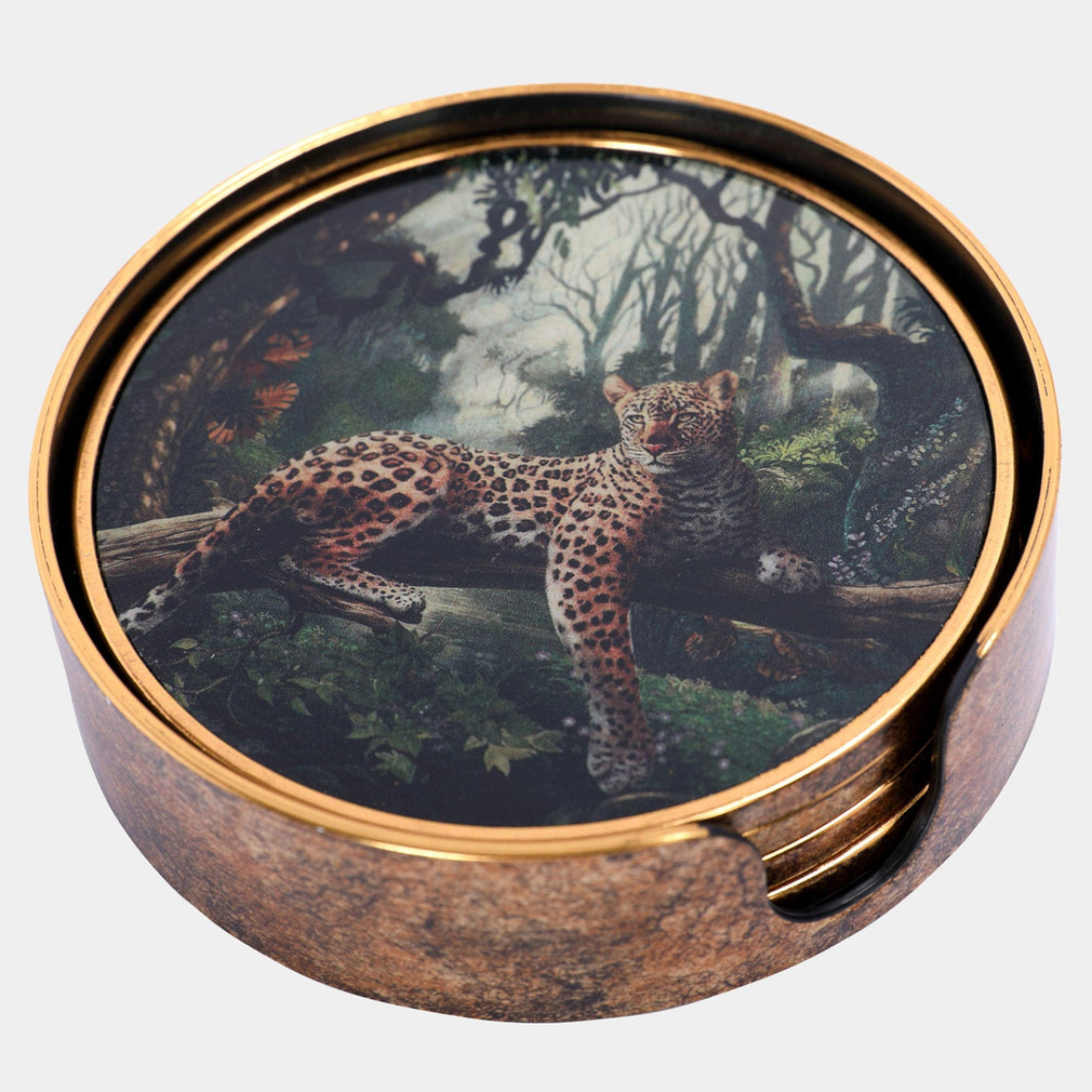 Lounging Leopard - Coasters, Set of 4
