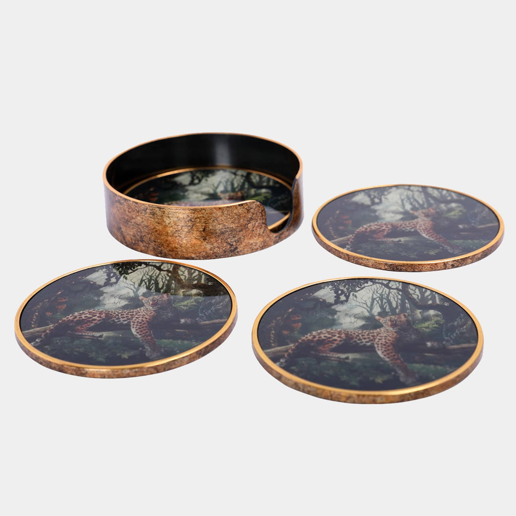Lounging Leopard - Coasters, Set of 4