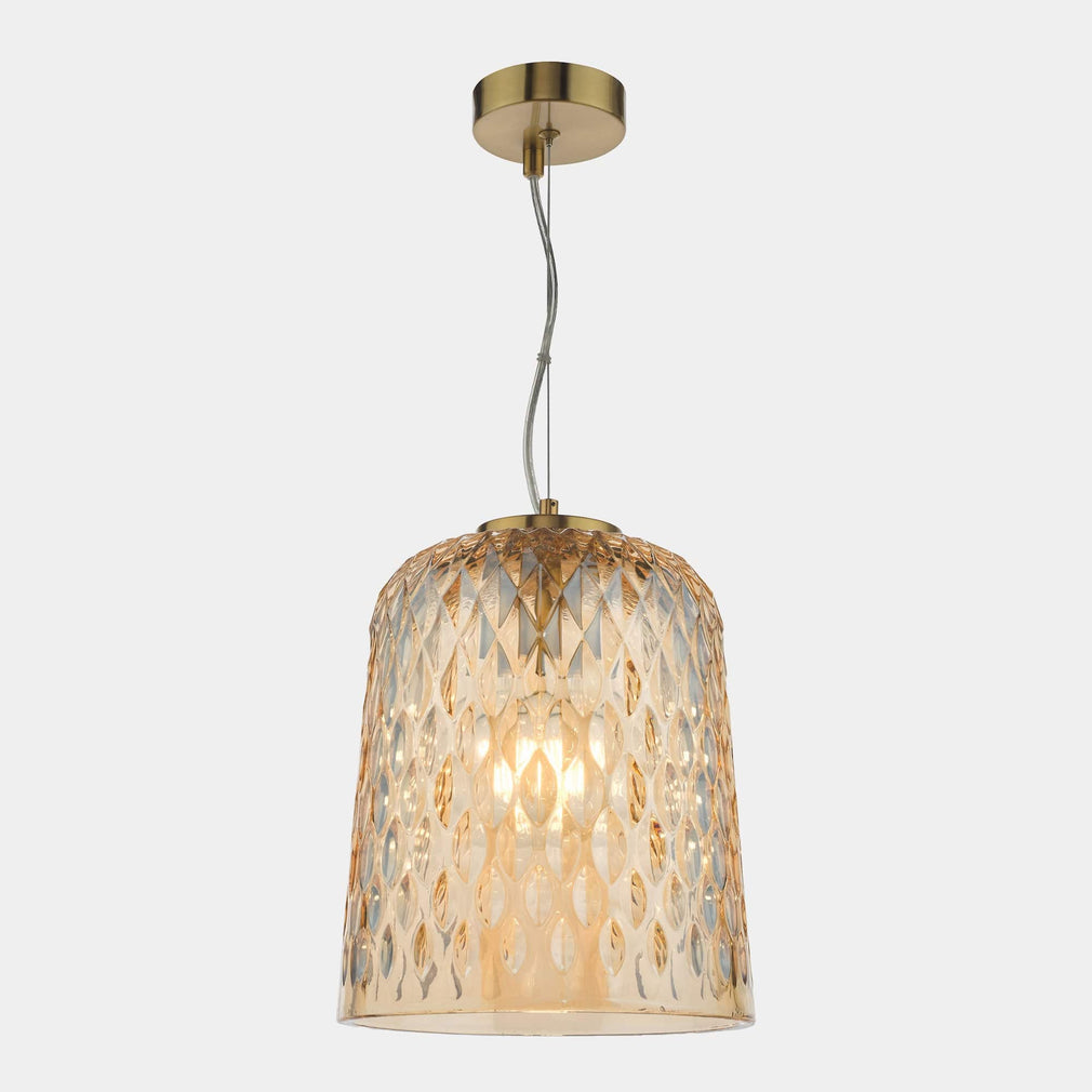 Lanzo - Natural Brass and Amber Glass Pendant