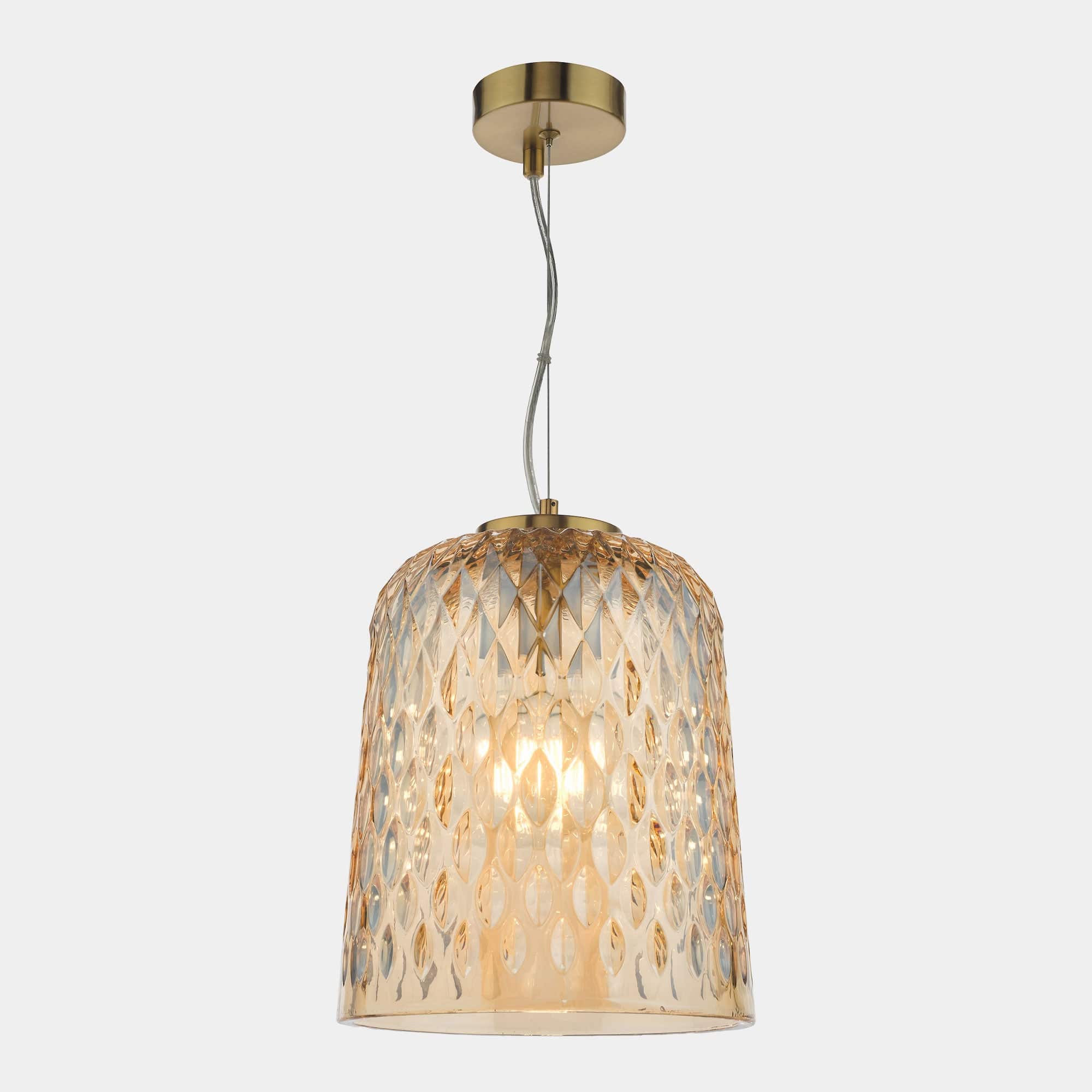 Lanzo - Natural Brass and Amber Glass Pendant