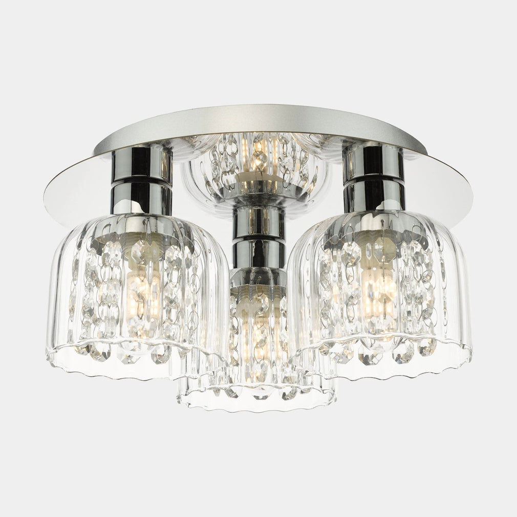 Carey - Polished Chrome and Glass 3 Light Bathroom Flush Light