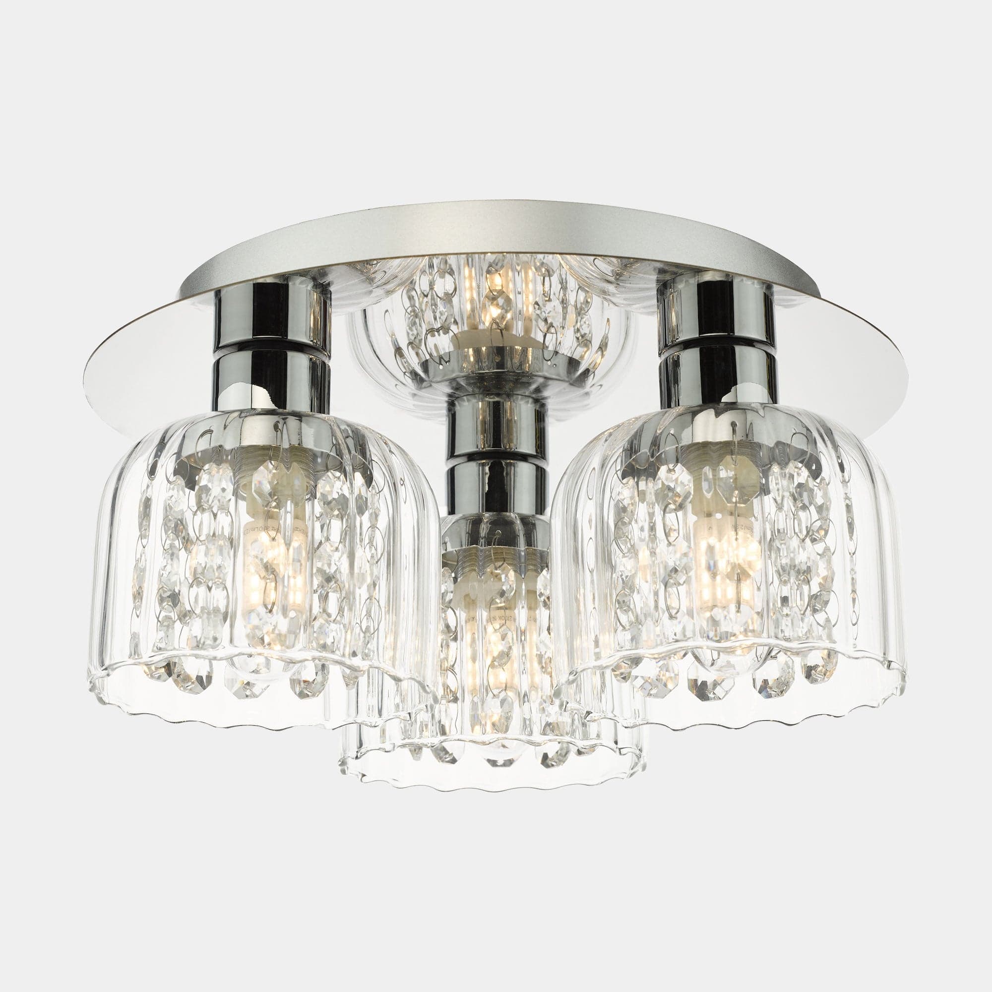 Carey - Polished Chrome and Glass 3 Light Bathroom Flush Light