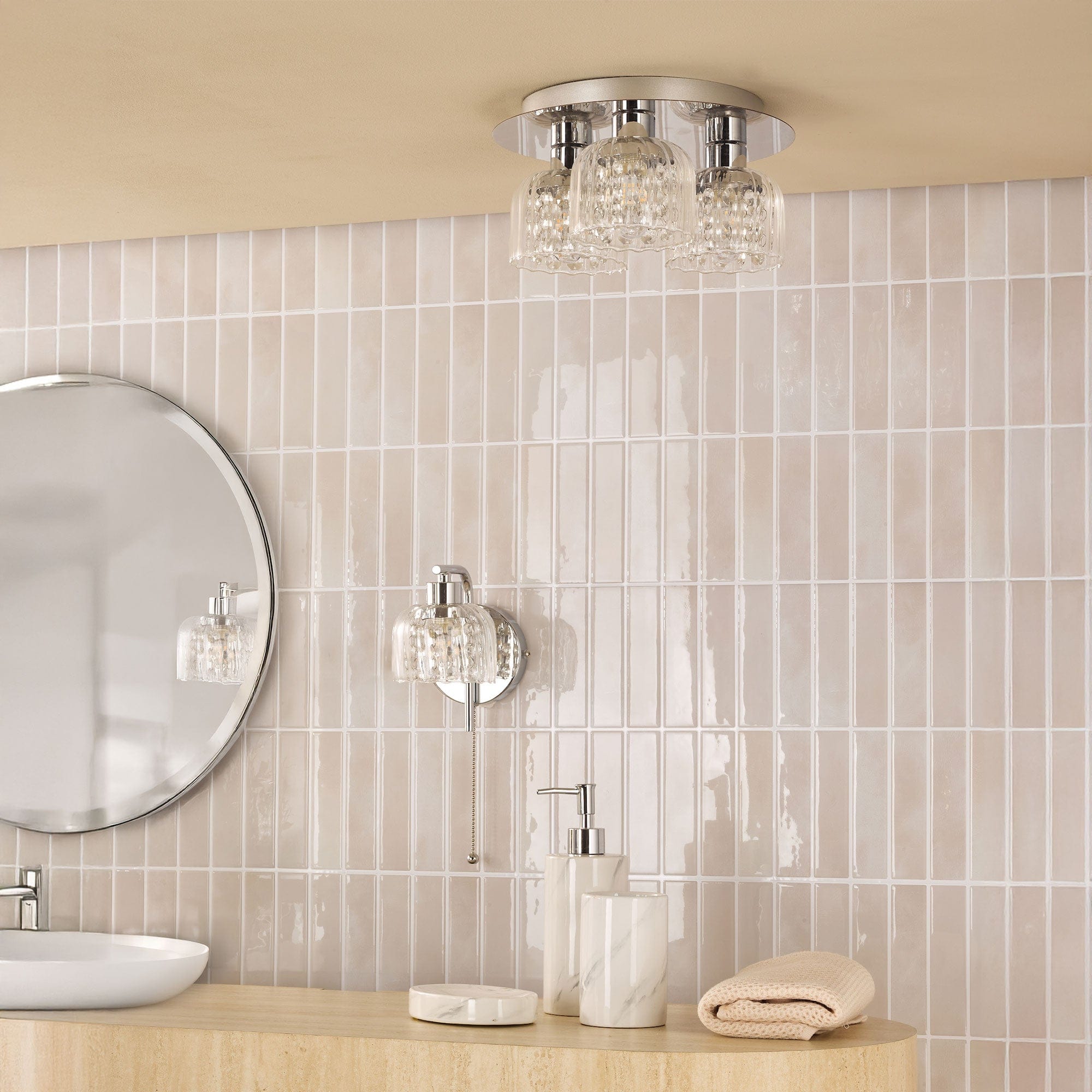 Carey - Polished Chrome and Glass 3 Light Bathroom Flush Light